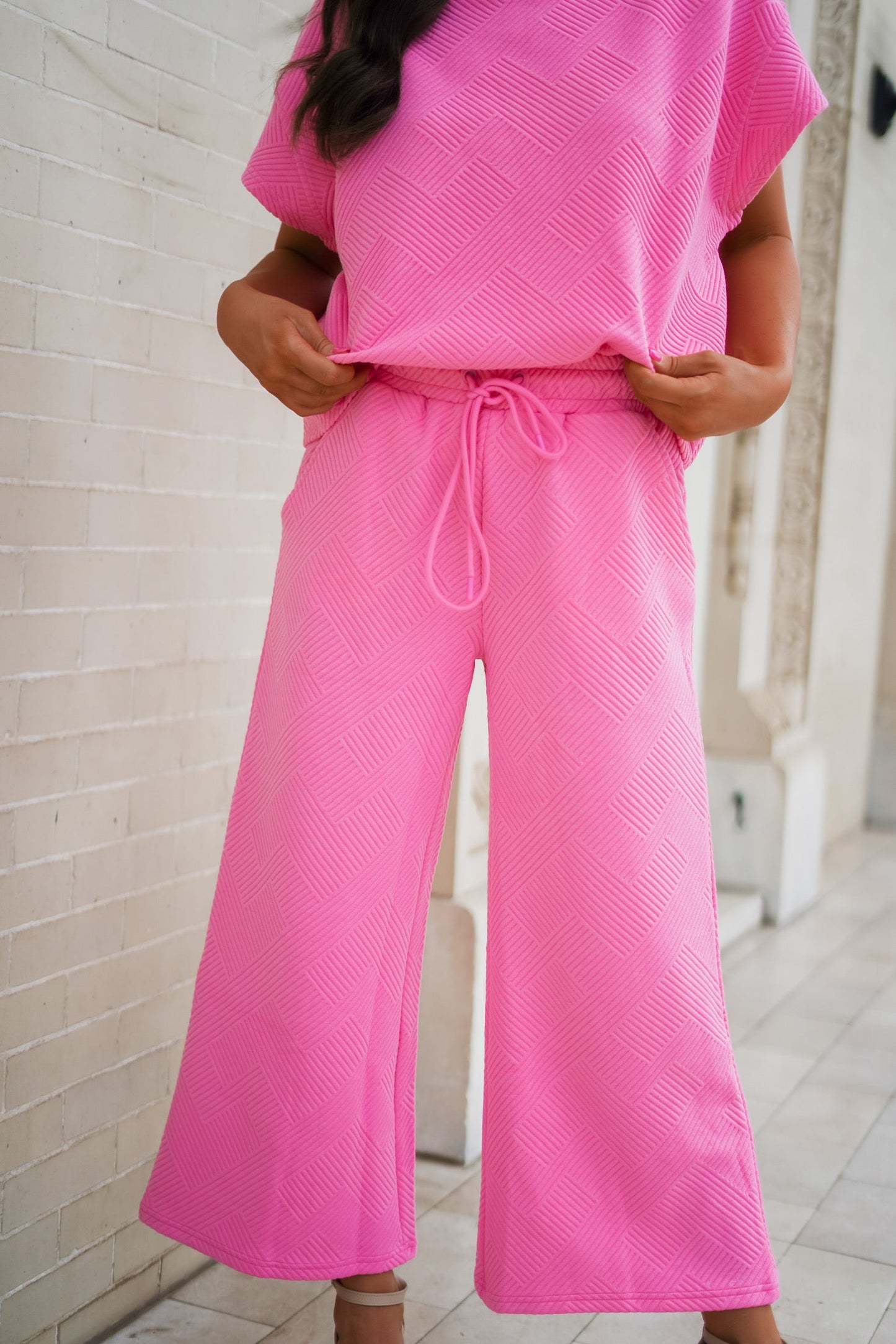 Bubblegum Pink Textured Top & Wide Leg Set