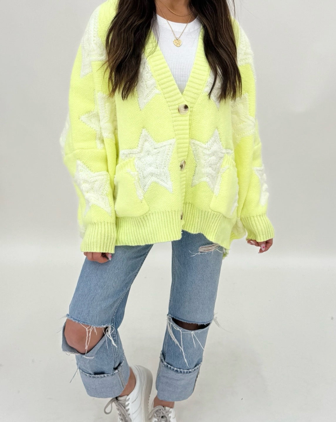 Written In The Stars Cardigan - Neon Lime