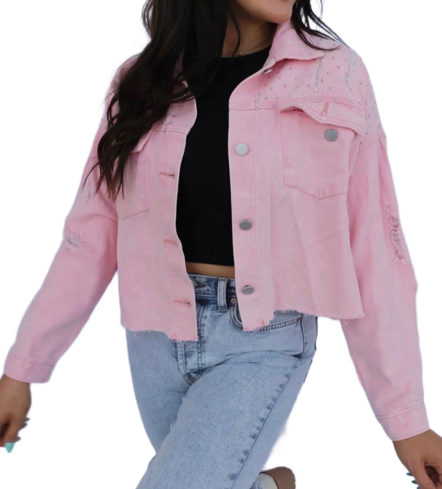 Pink Denim Studded Jacket