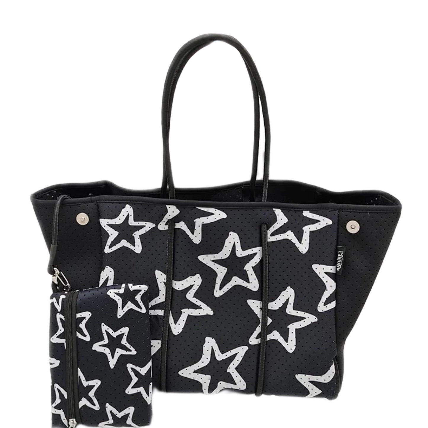 Black Large Star Neoprene Tote Bag