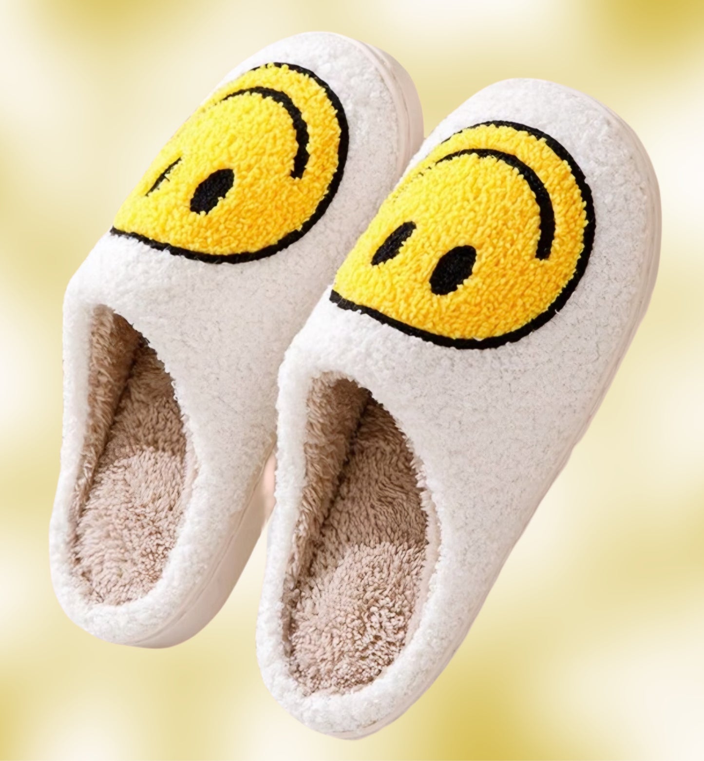 Classic Yellow Smiley Plush Teddy Slippers