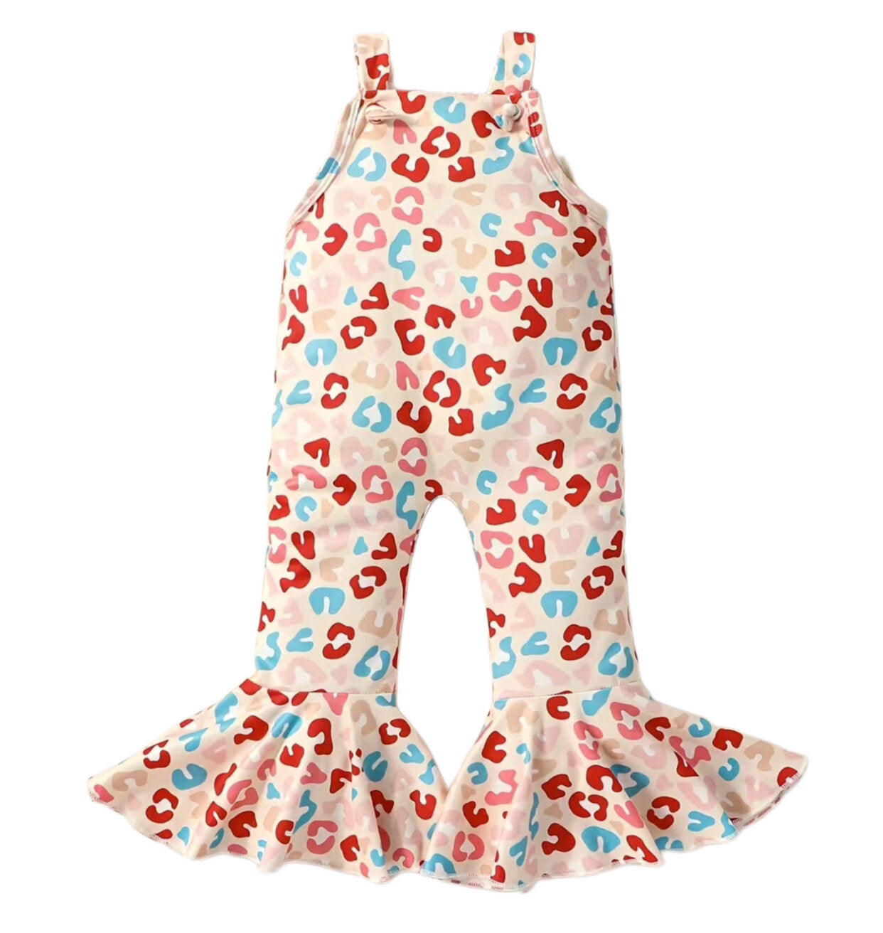 Toddler Girls Multi-Color Cheetah Bell Bottoms Overall Romper