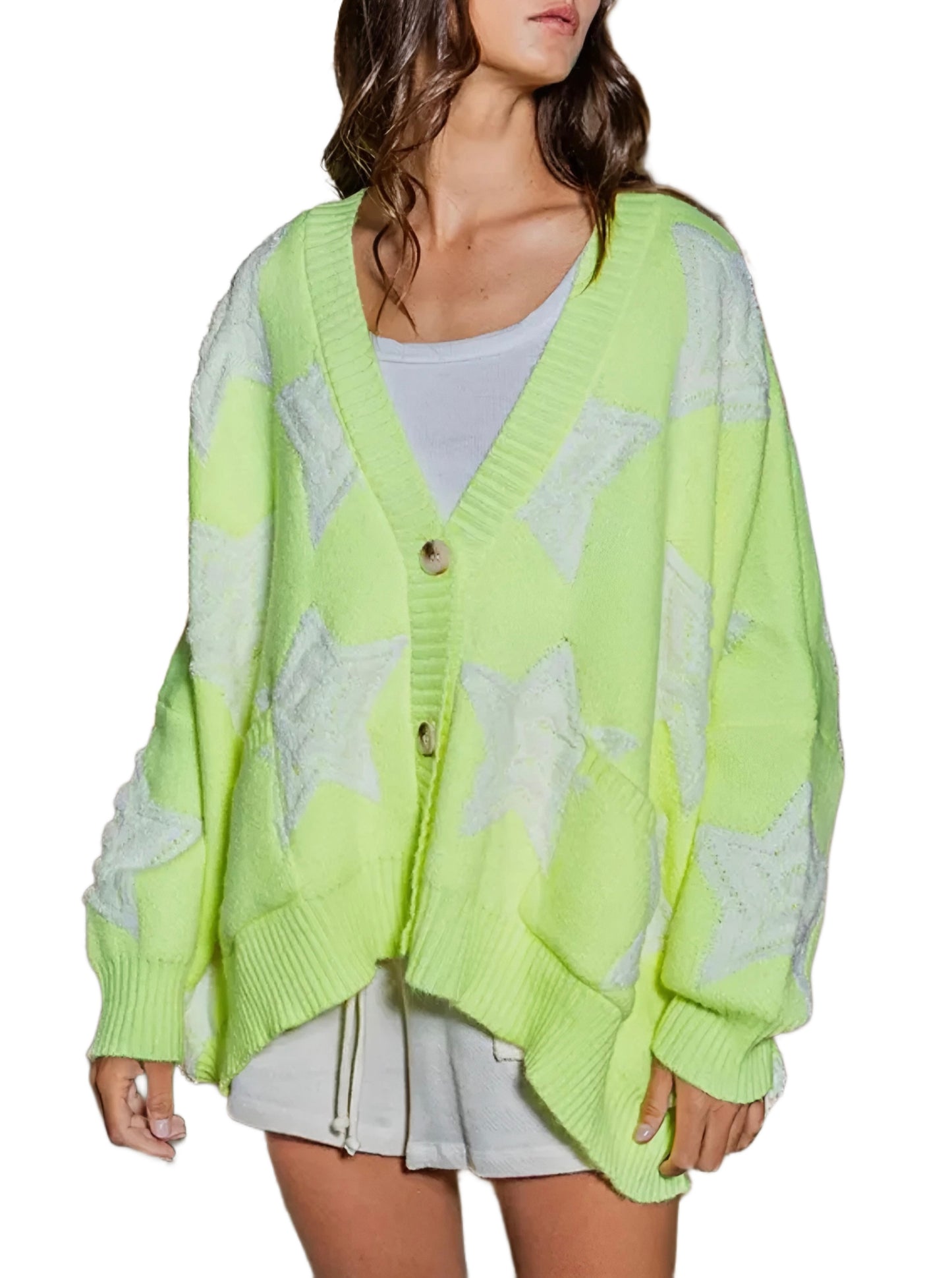 Written In The Stars Cardigan - Neon Lime