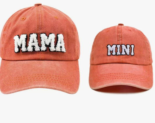 Mama & Mini Sherpa Letter Baseball Hats SET - Burnt Orange