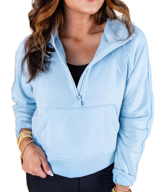 Powder Blue Half-Zip Crop Pullover