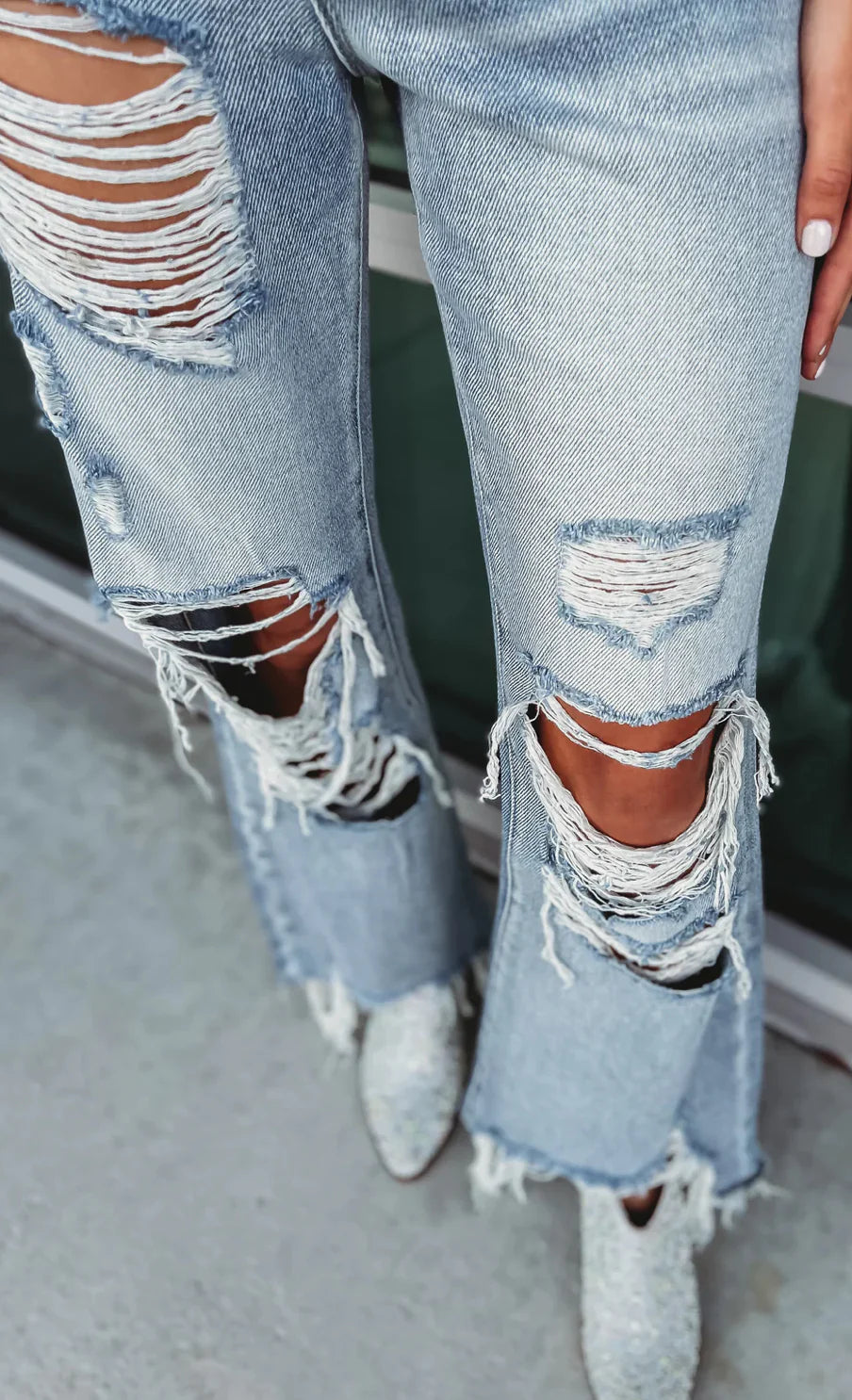 Distressed High Rise Vintage Cropped Flare Jeans