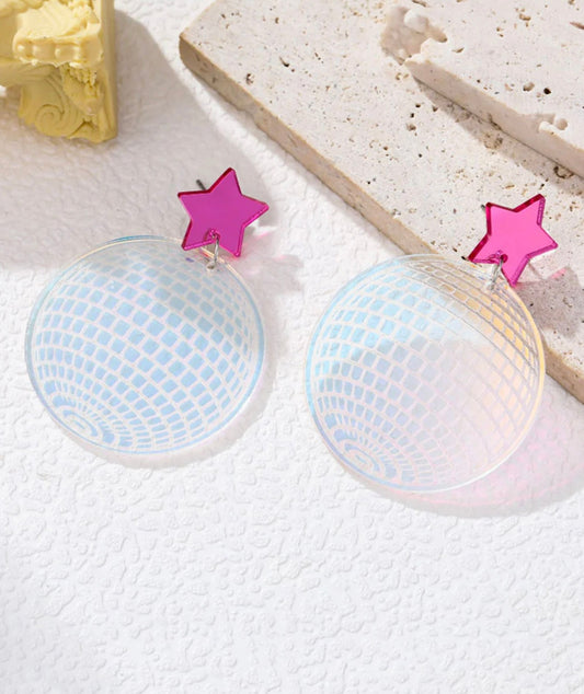 Retro Disco Ball Stud Earrings - Iridescent