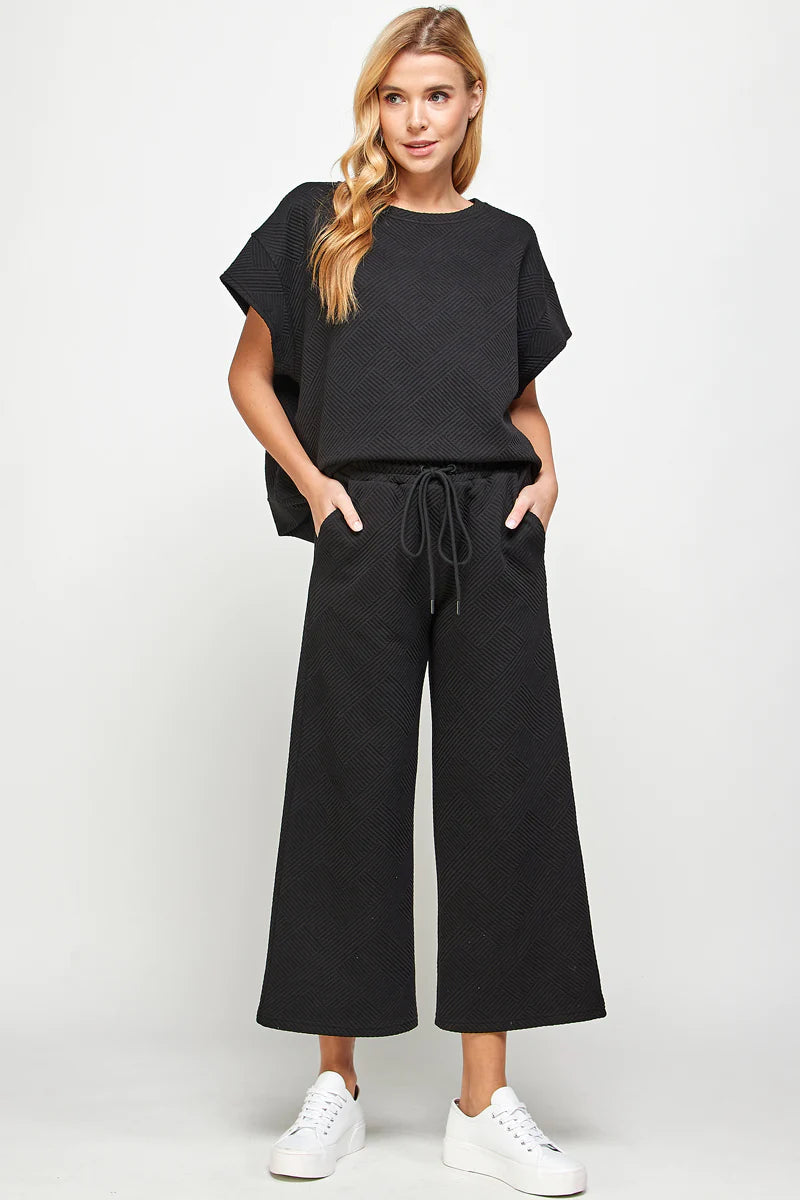 Black Textured Top & Wide Leg Set