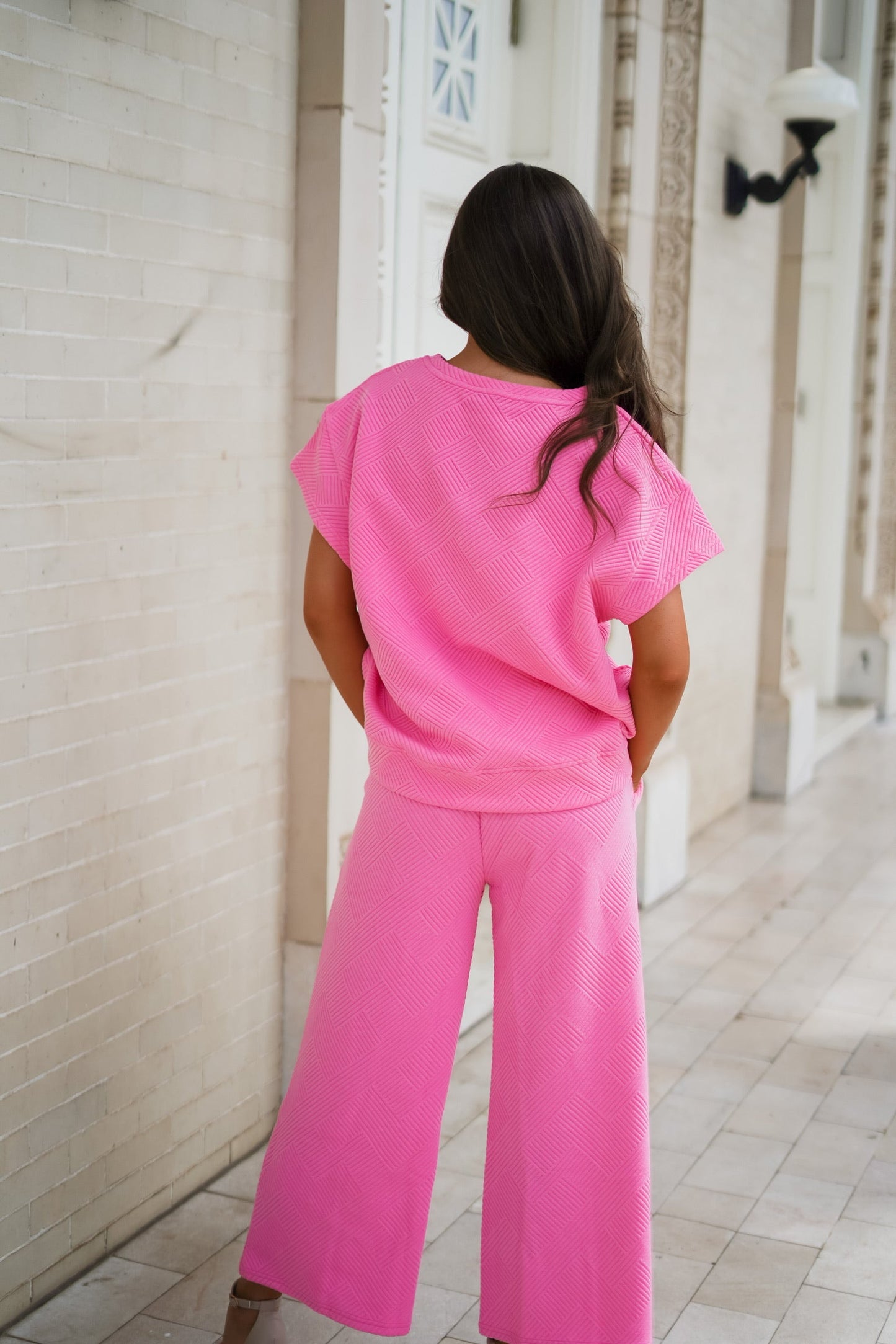 Bubblegum Pink Textured Top & Wide Leg Set