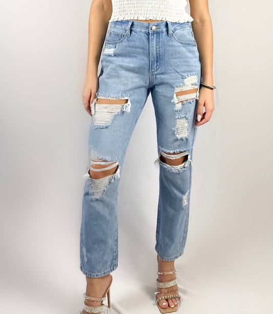 Light Distressed Girlfriend Jeans