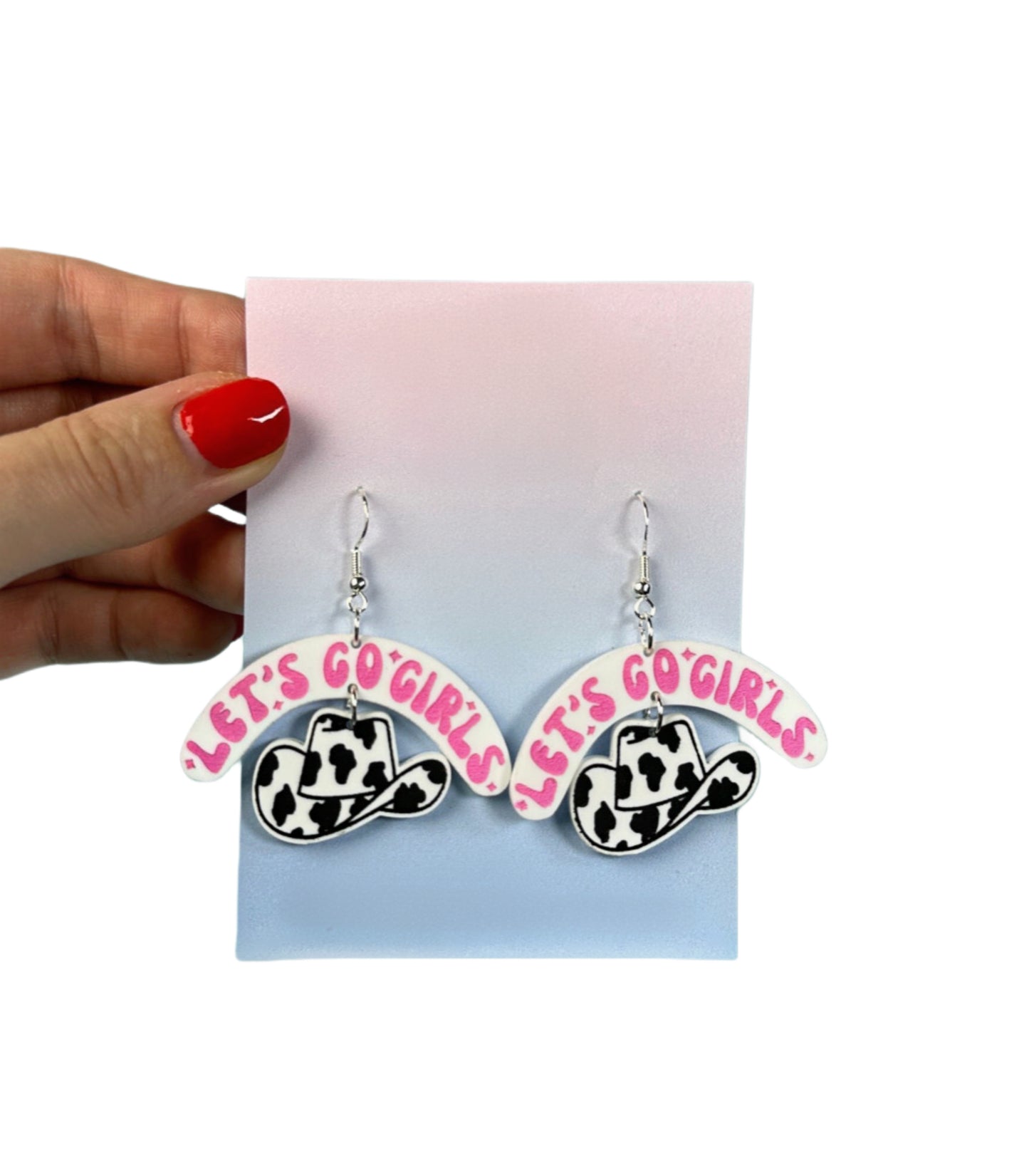 Cow Print Cowboy Hat “Let’s Go Girls” Arch Earrings