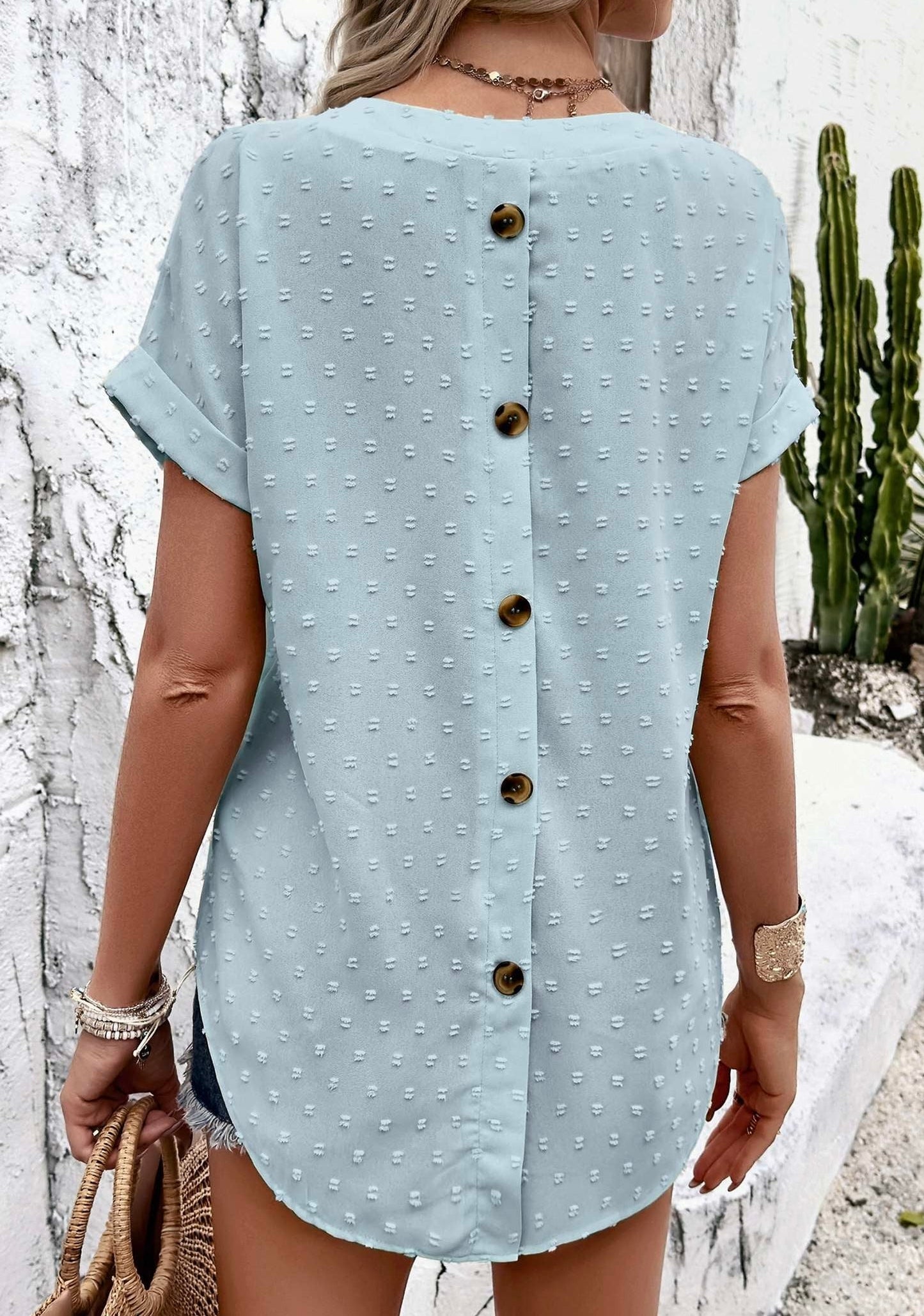 Swiss Dot & Buttons Blouse