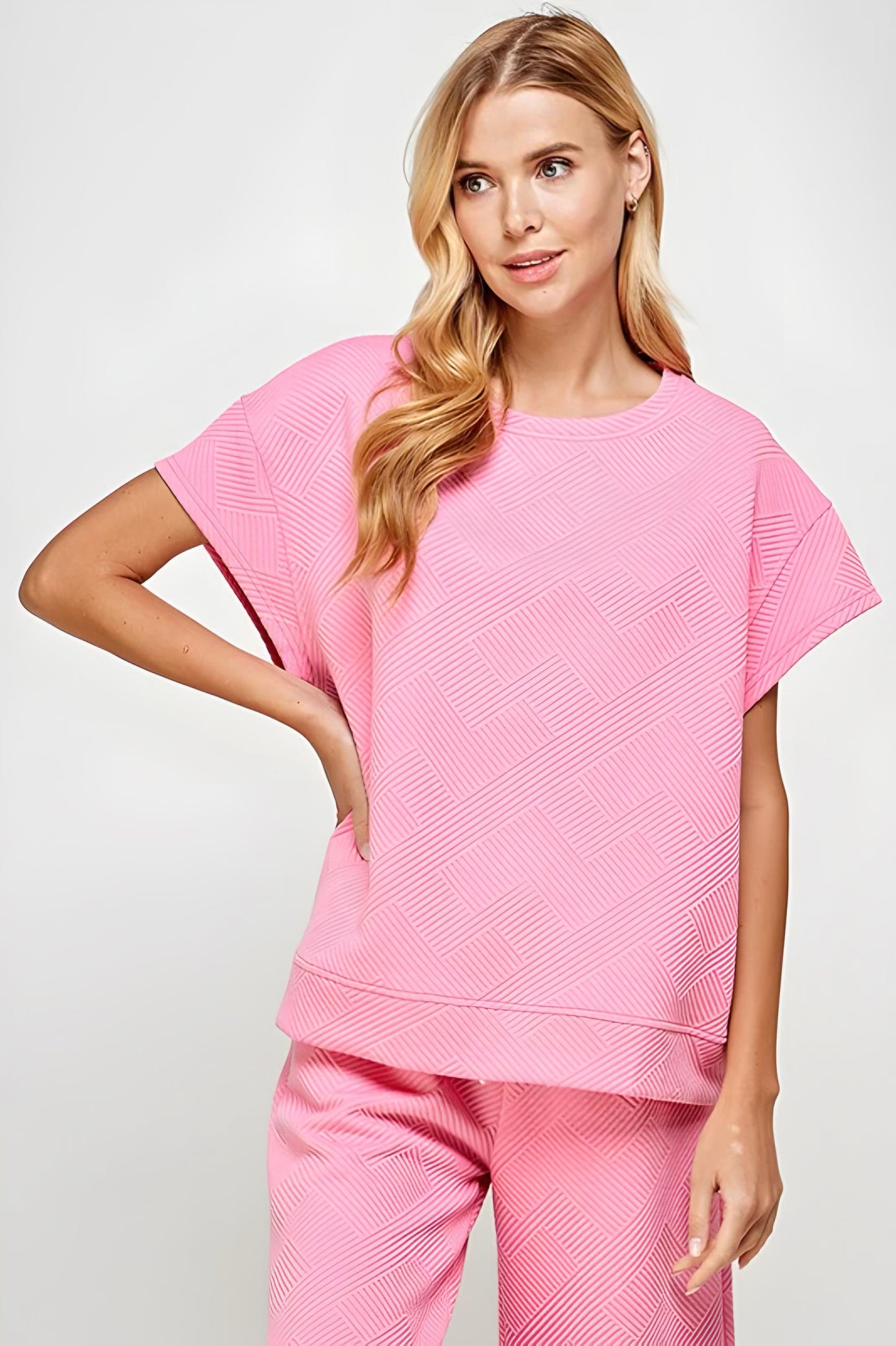 Bubblegum Pink Textured Top & Wide Leg Set