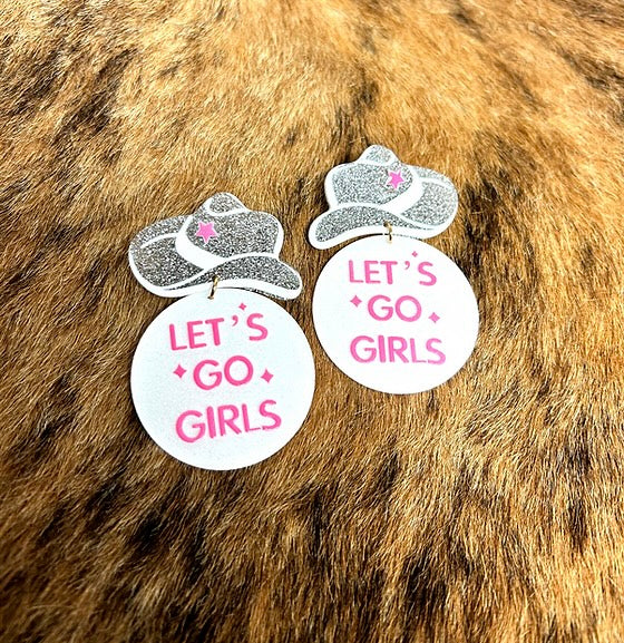 ‘Let’s Go Girls’ Glitter Cowboy Hat Drop Earrings