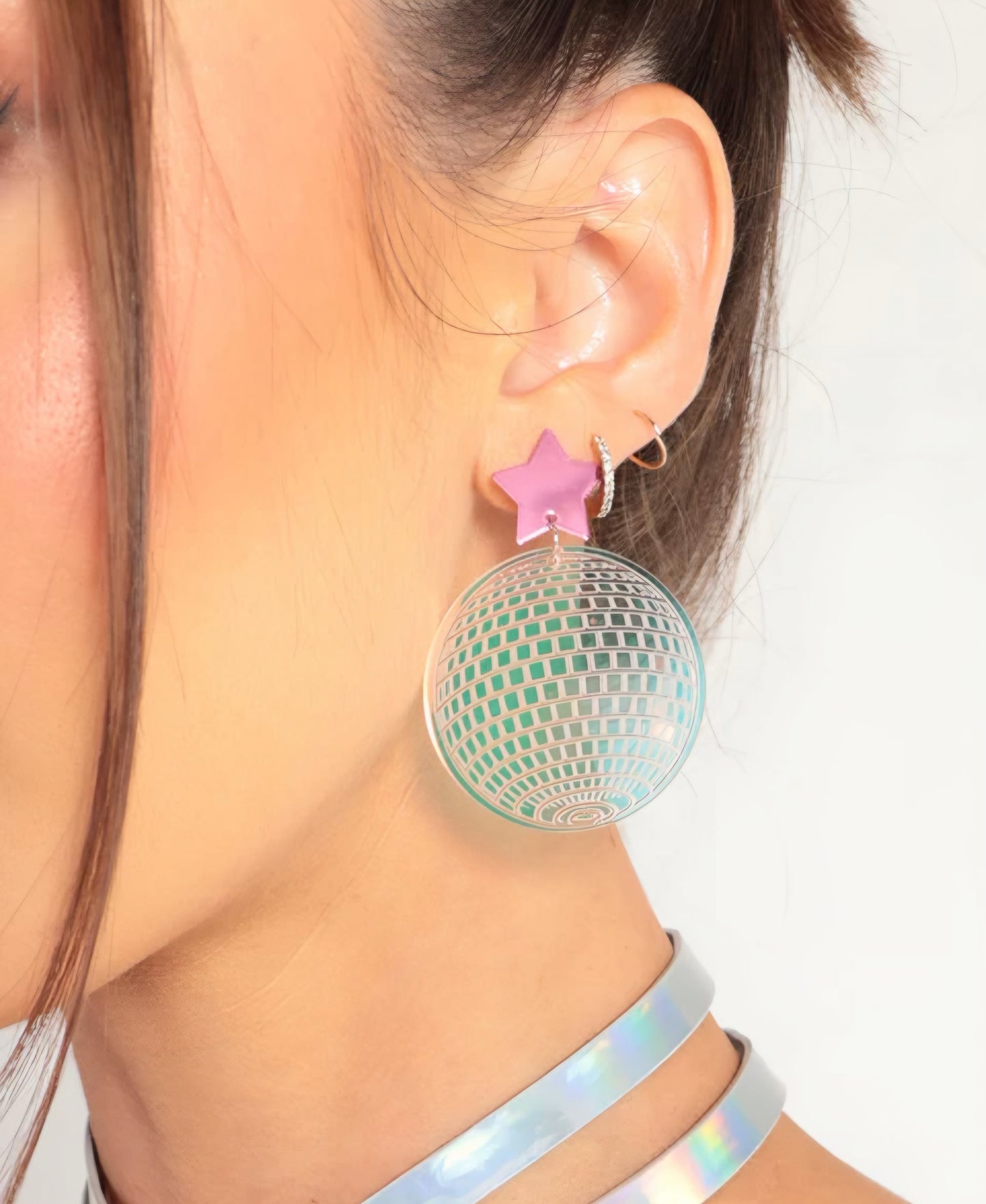 Retro Disco Ball Stud Earrings - Iridescent