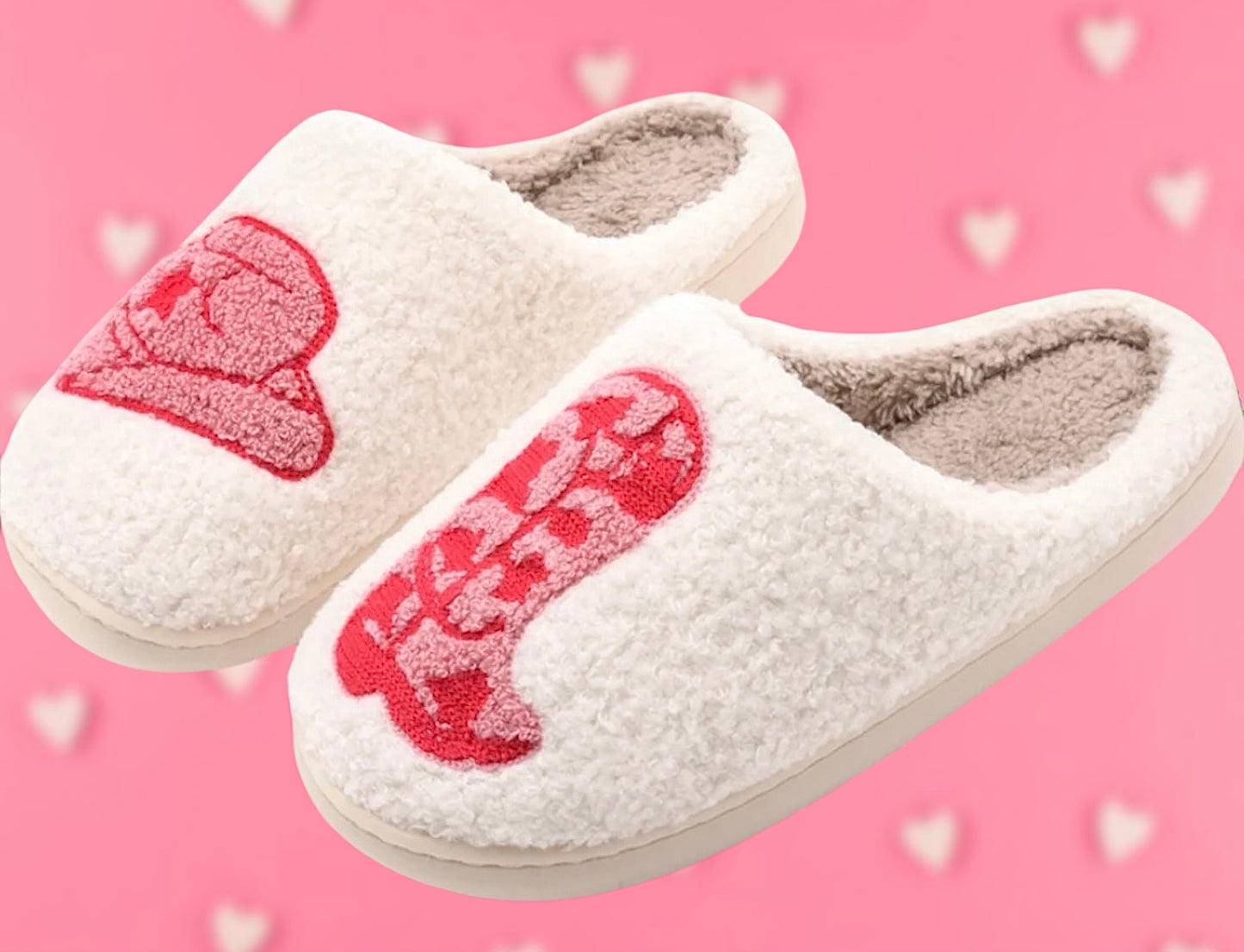 Pink Western Plush Slippers