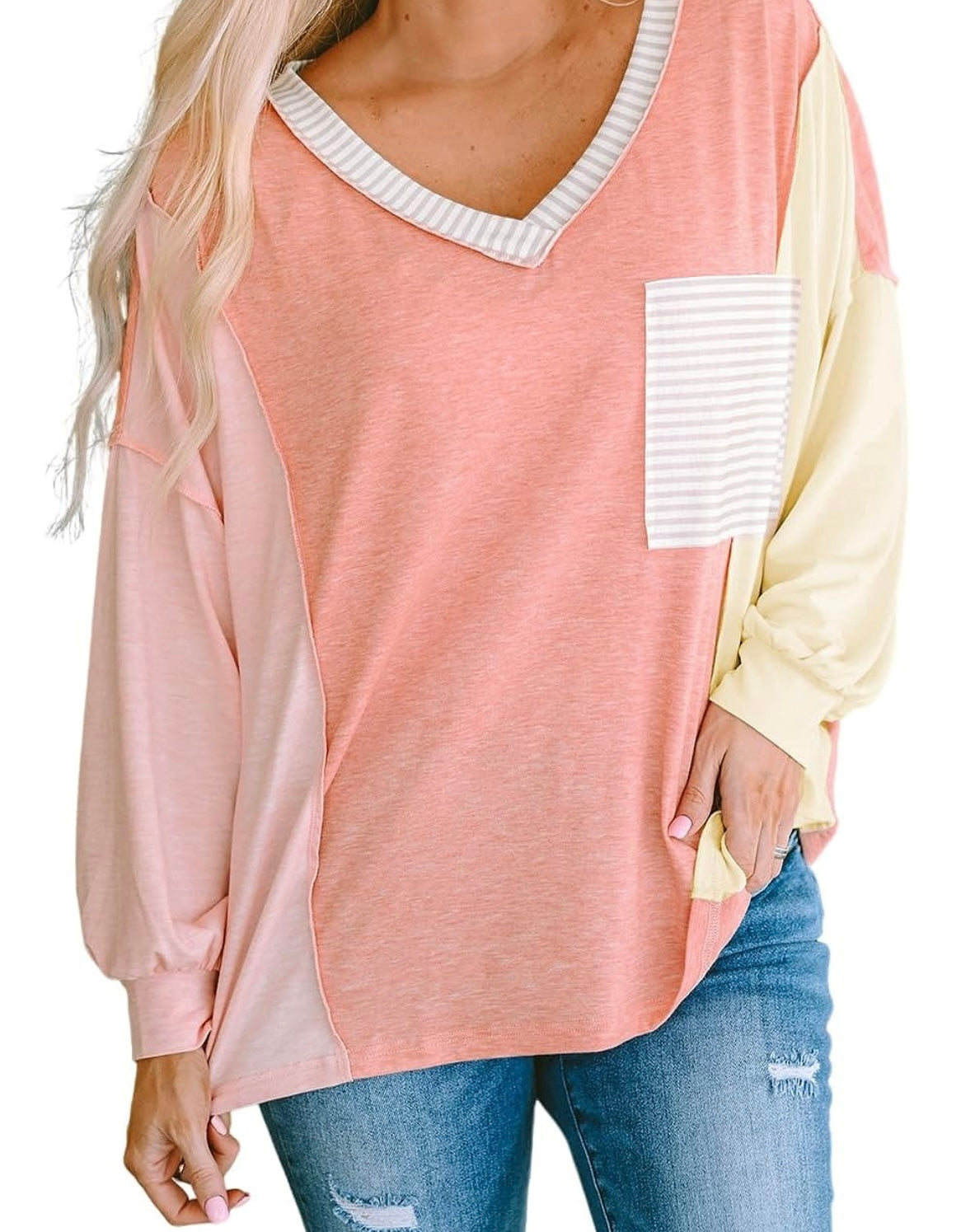 Peach Block Long Sleeve Top