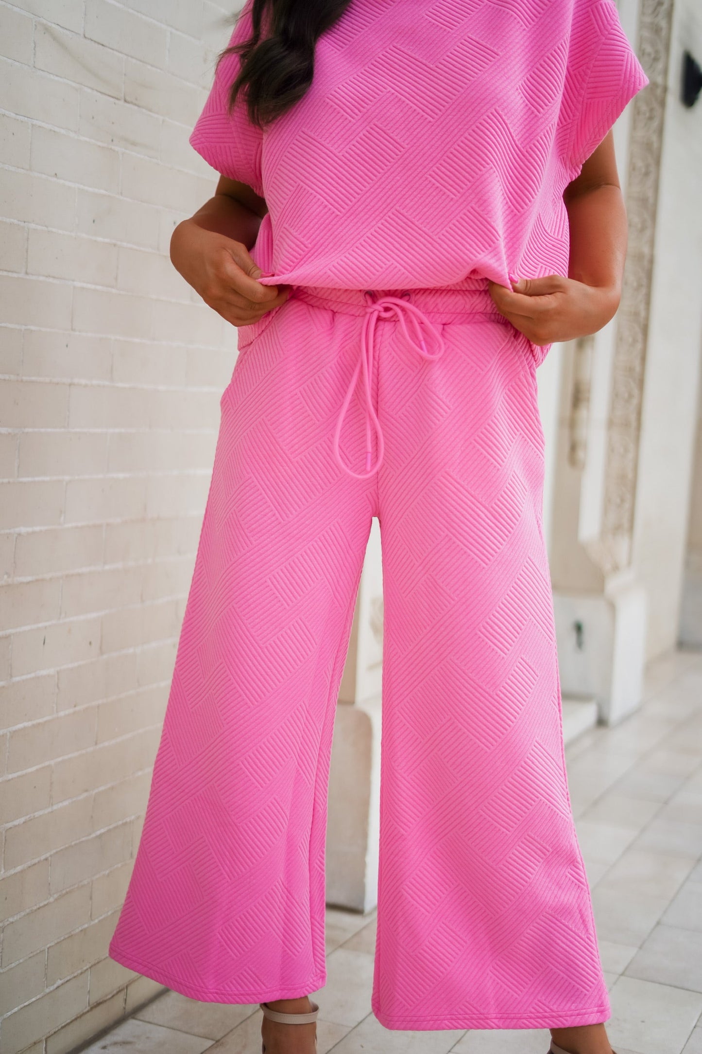 Bubblegum Pink Textured Top & Wide Leg Set