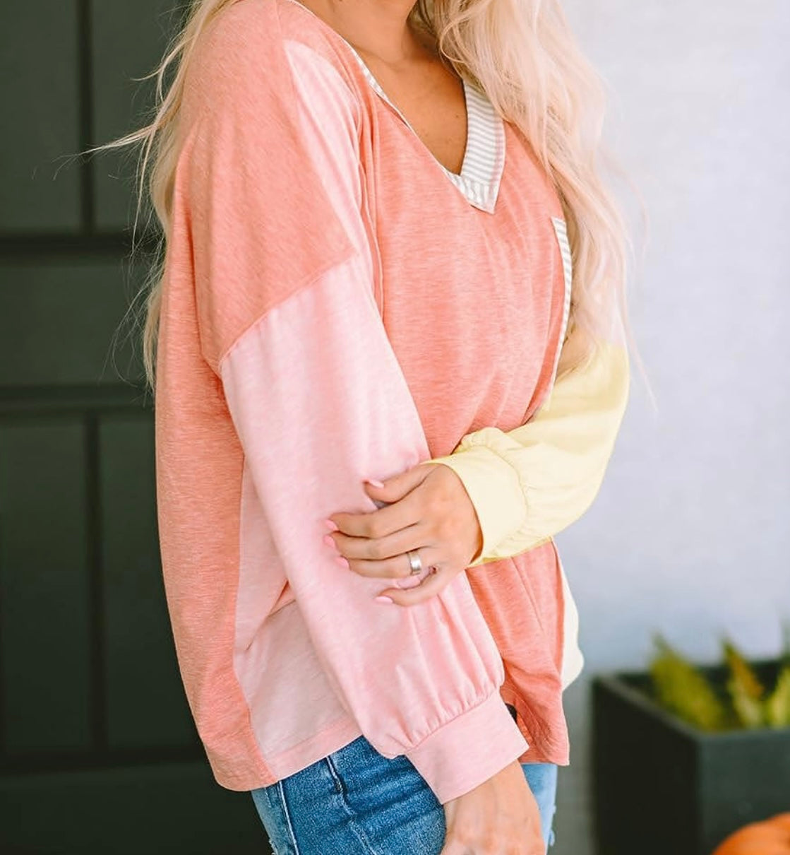 Peach Block Long Sleeve Top