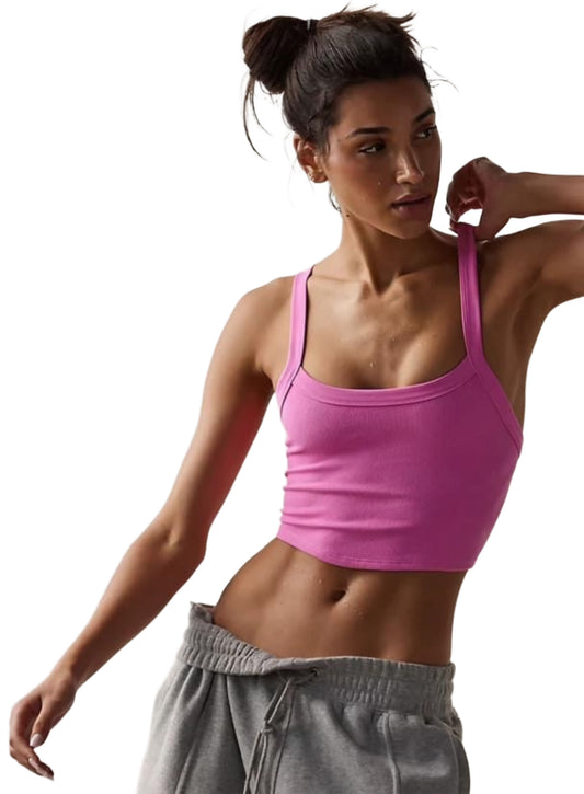 Ribbed Athletic Crop Top - Neon Pink