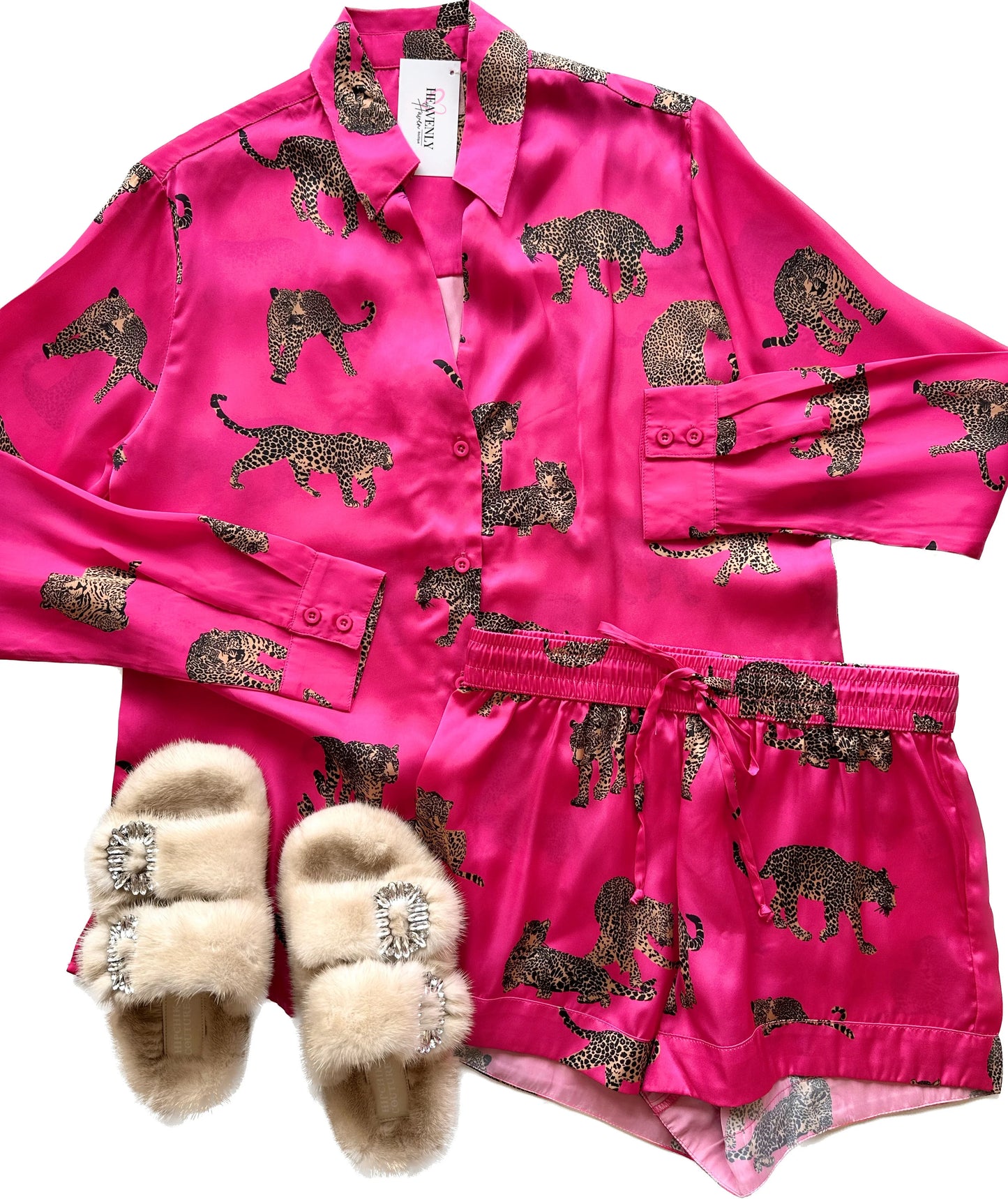 Strawberry Pink Cheetah Print Satin Lounge + Pajama Set