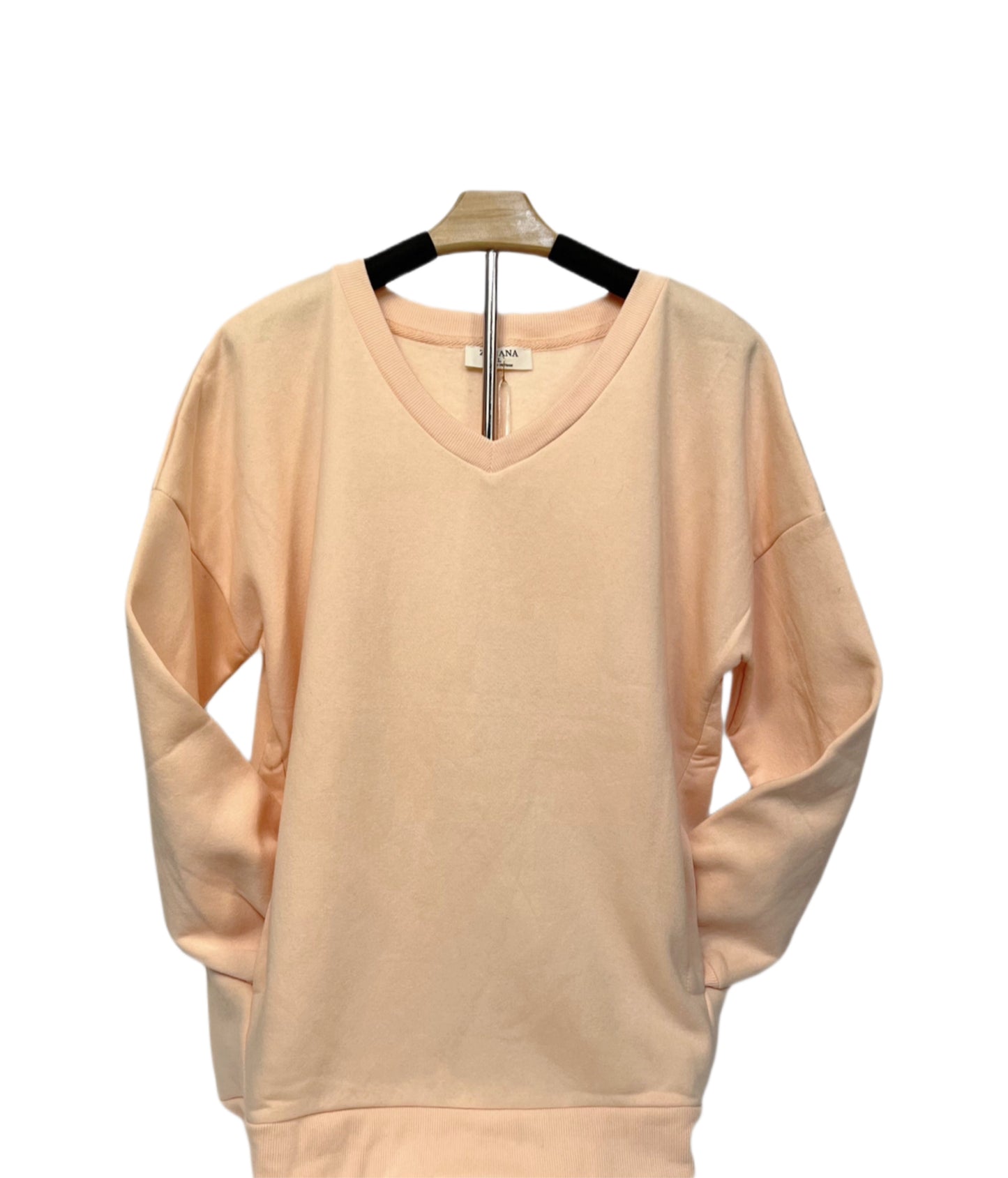 Light Peach V-Neck Pullover with Pockets