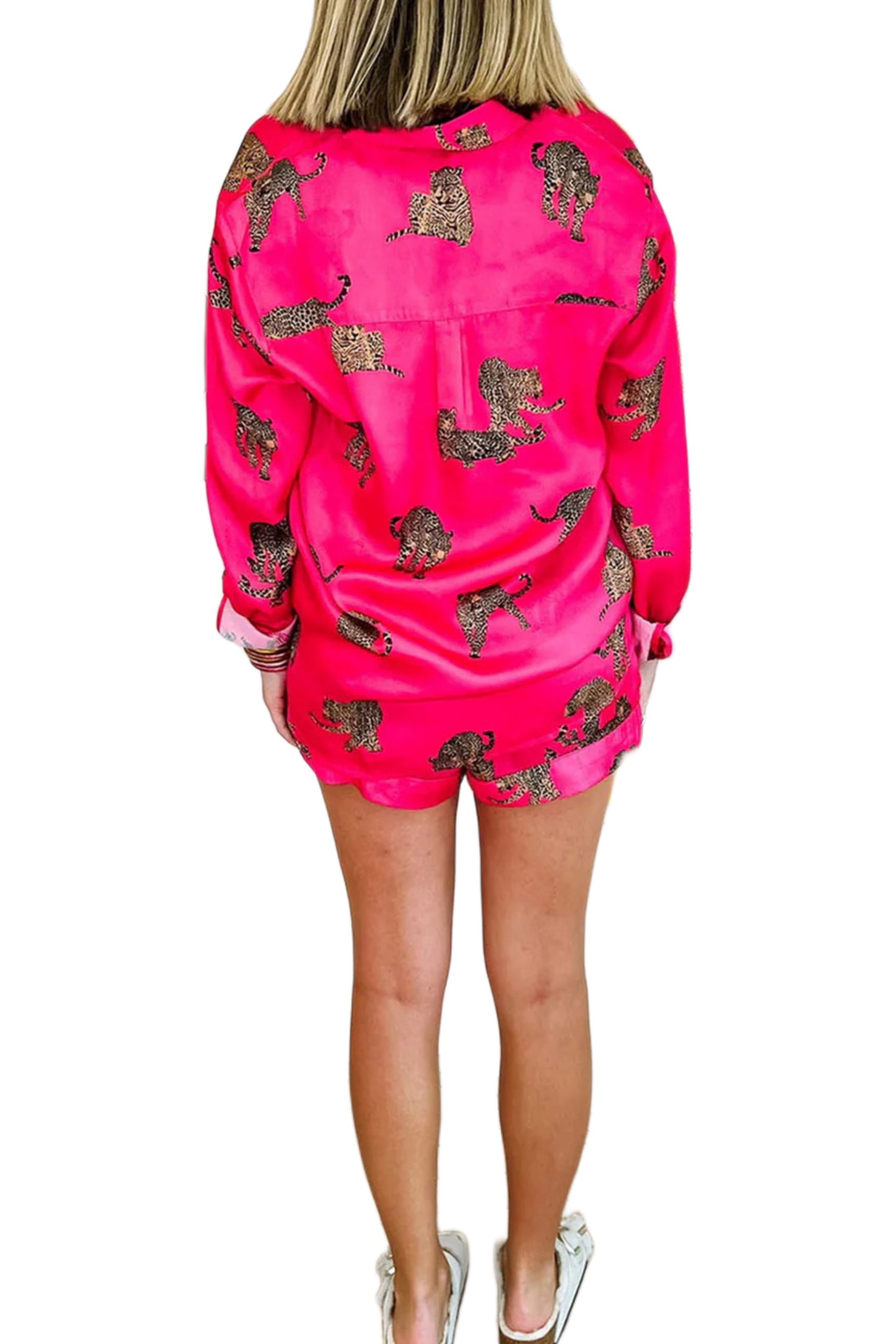 Strawberry Pink Cheetah Print Satin Lounge + Pajama Set