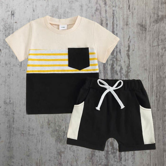 Boys Stripped Pocket Tee & Shorts Set