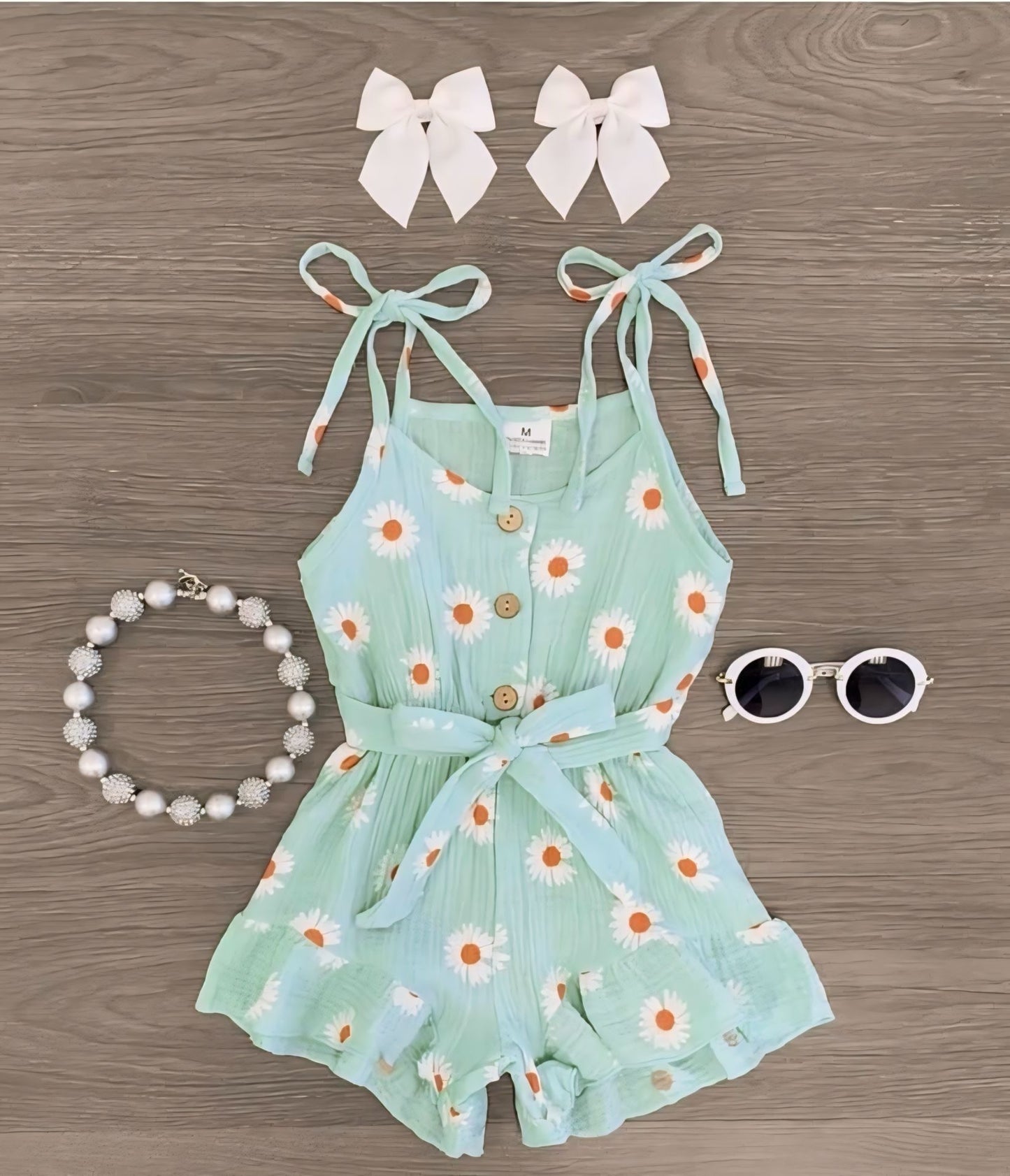 Girls Mint Floral Romper