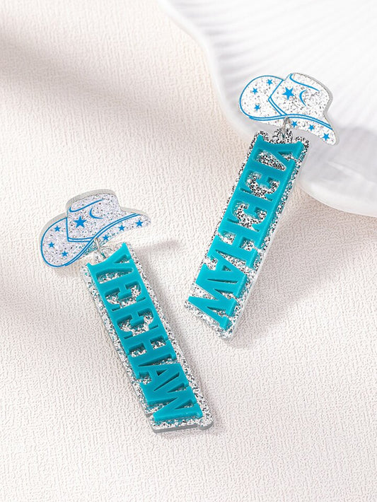 “YEEHAW” Turquoise Glitter Stud Earrings