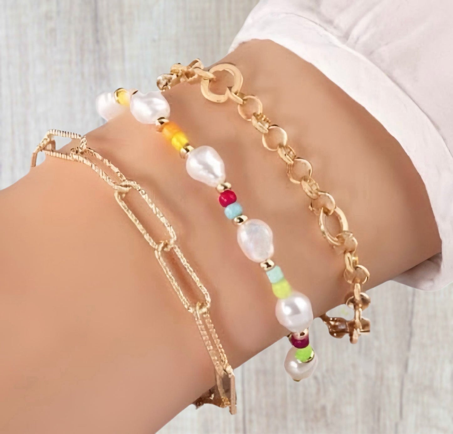 Pearl & Chain Multi-Color Bracelet Set