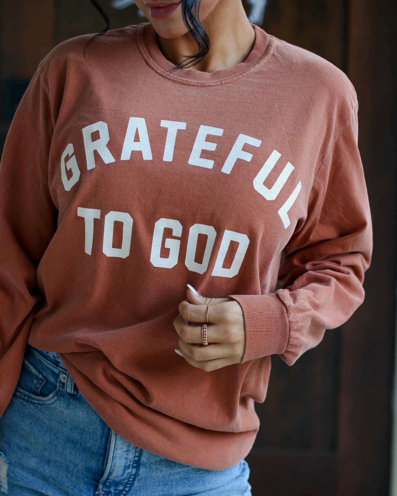 Grateful To God Comfort Colors Long Sleeve Graphic Tee