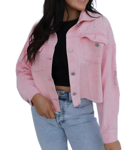 Pink Denim Studded Jacket