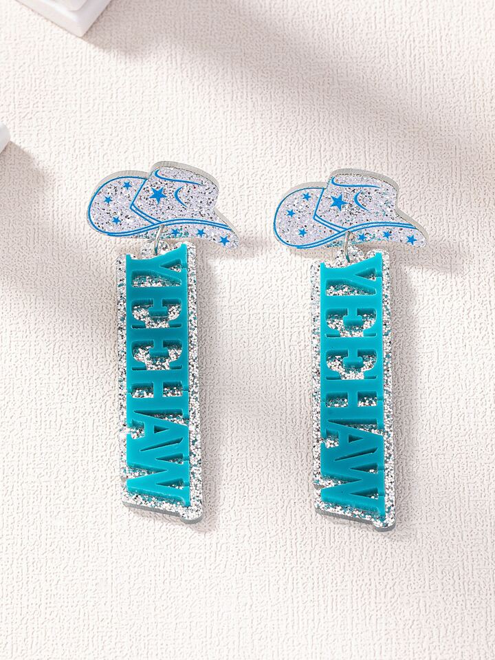 “YEEHAW” Turquoise Glitter Stud Earrings