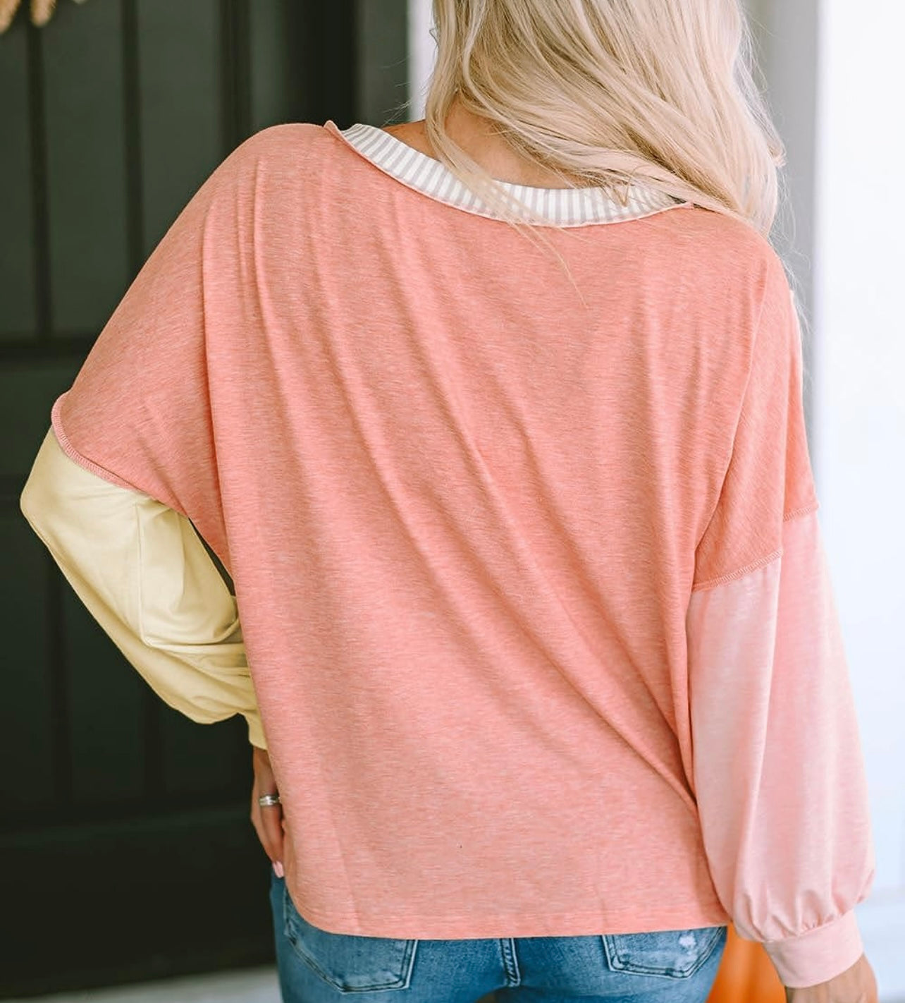 Peach Block Long Sleeve Top