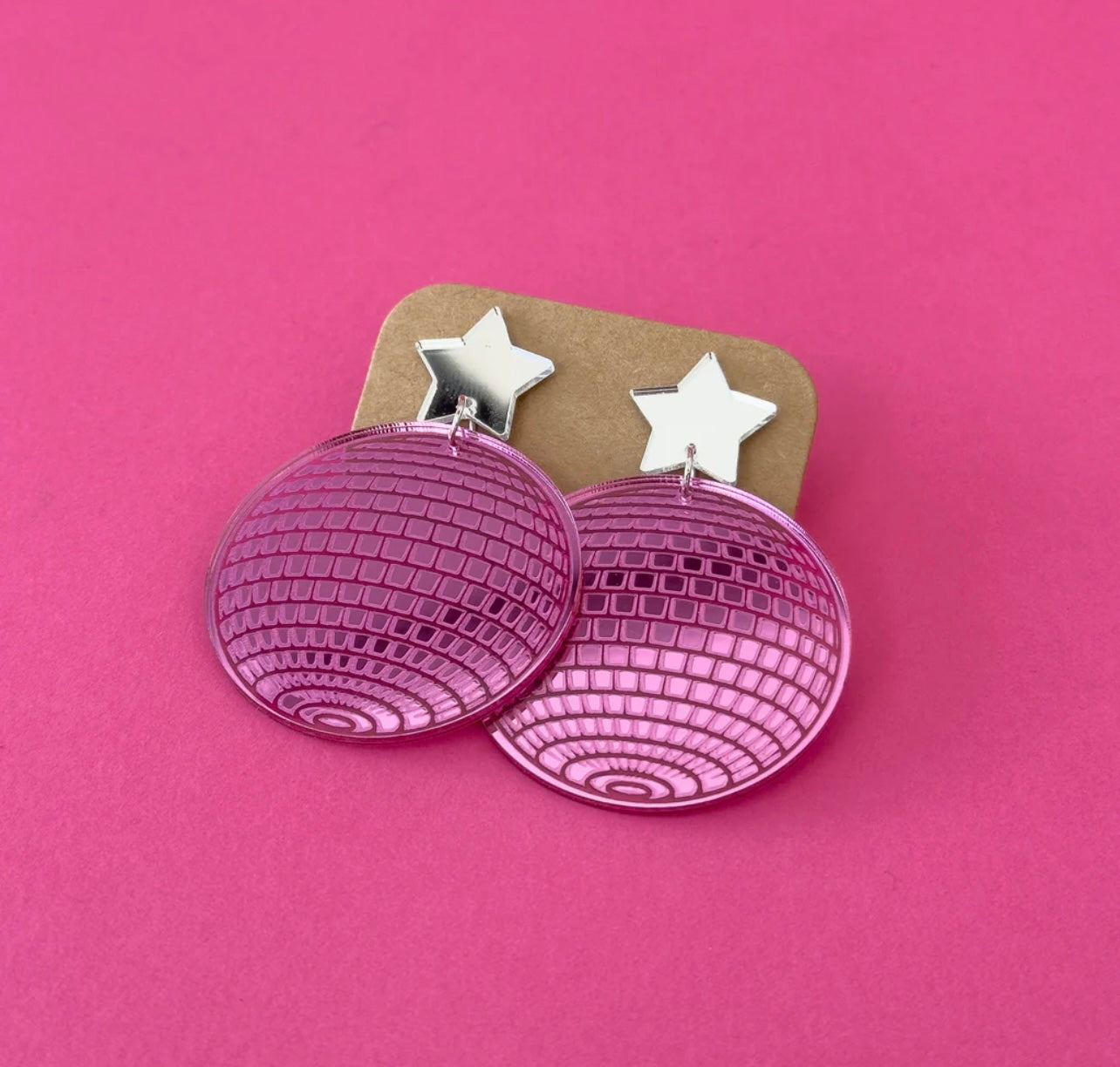 Retro Disco Ball Stud Earrings - Pink