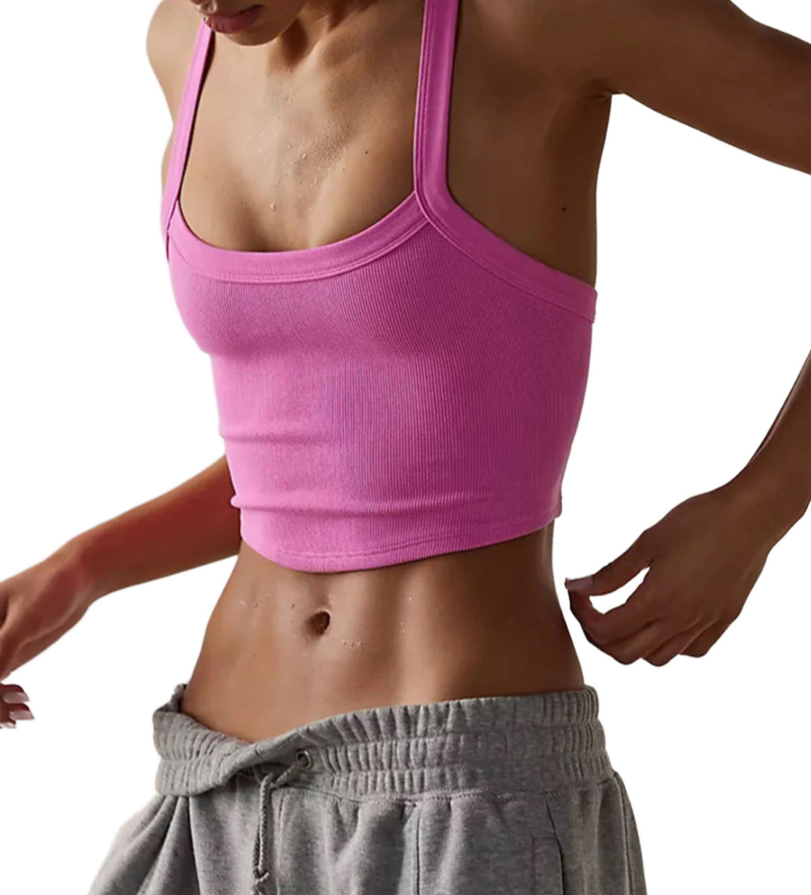 Ribbed Athletic Crop Top - Neon Pink