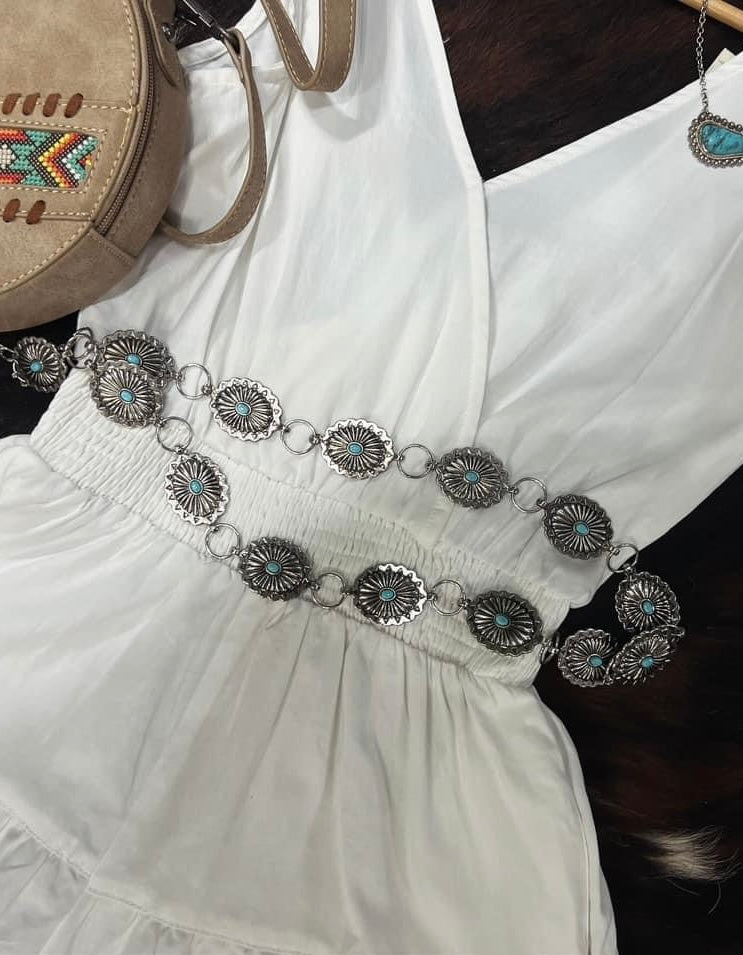 Turquoise Silver Western Concho Link Belt