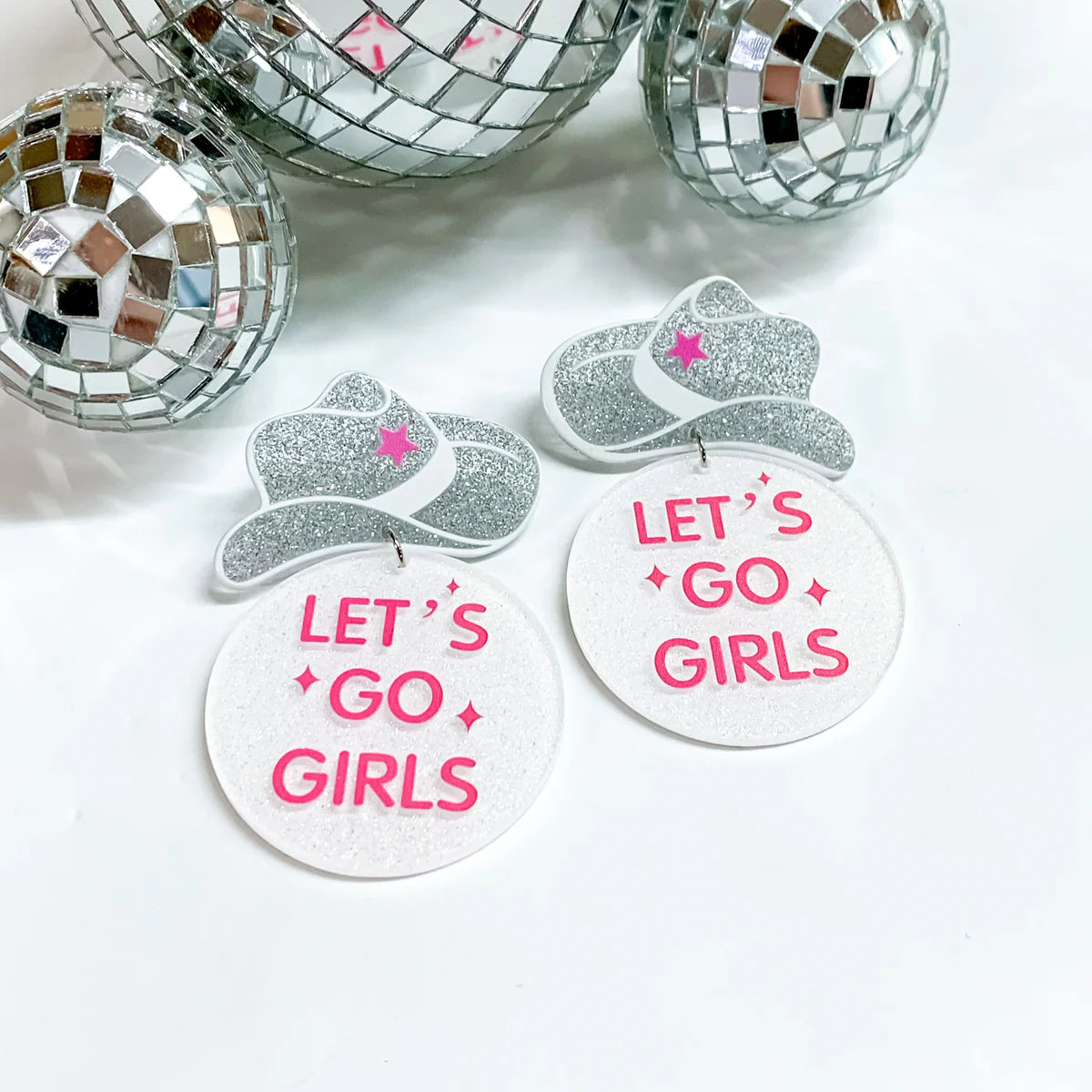 ‘Let’s Go Girls’ Glitter Cowboy Hat Drop Earrings