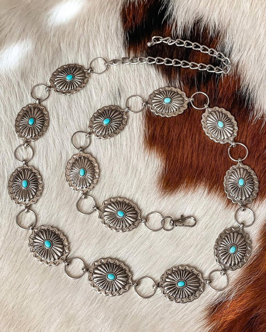 Turquoise Silver Western Concho Link Belt