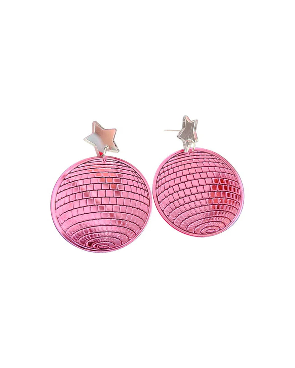 Retro Disco Ball Stud Earrings - Pink