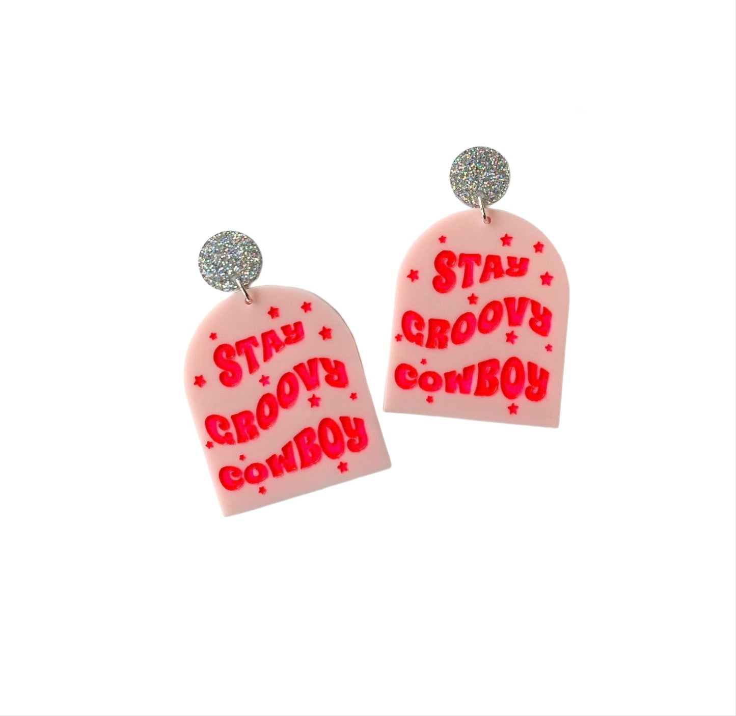 Pink 'Stay Groovy Cowboy' Earrings