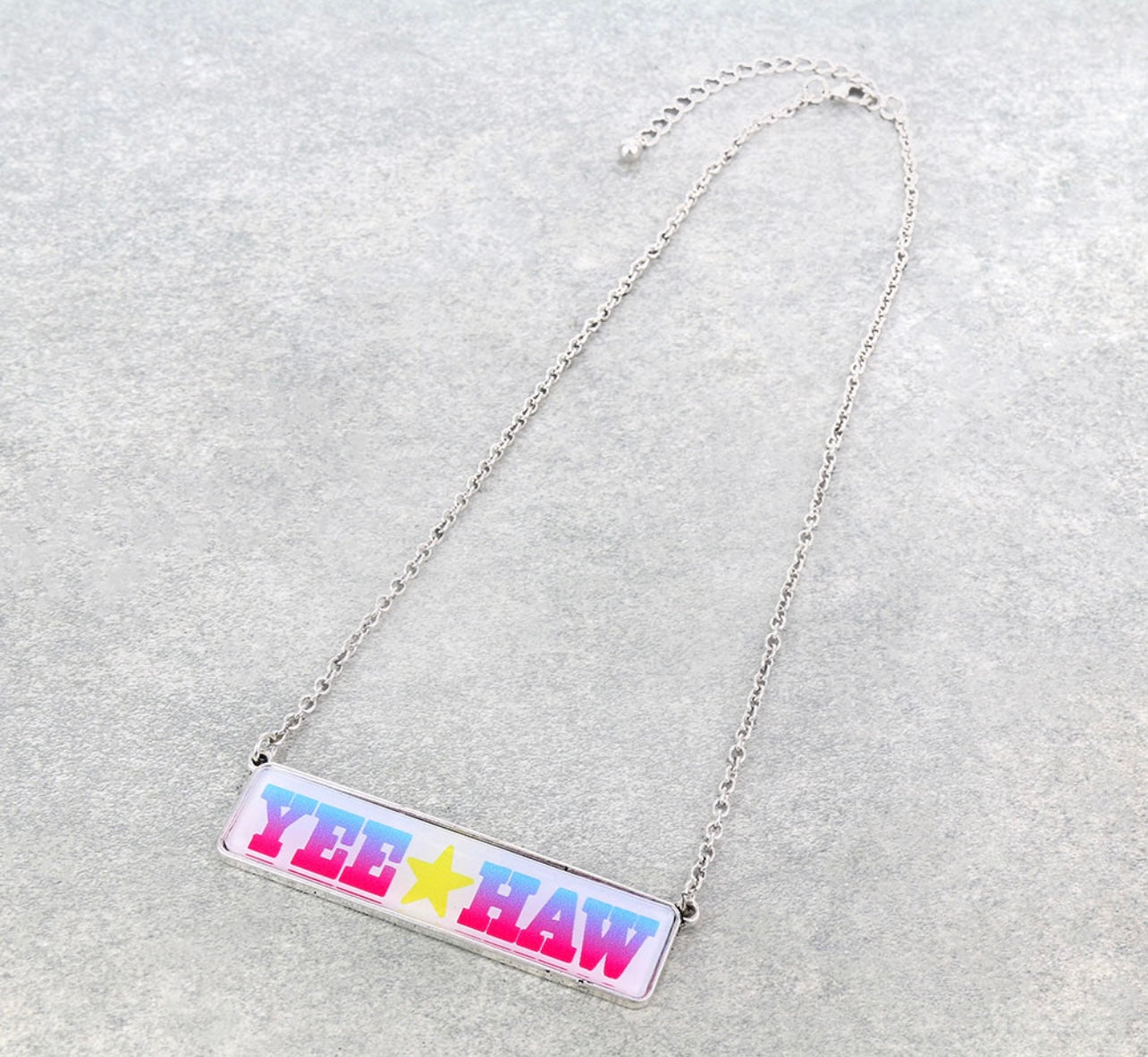 “YEE HAW” Glass Bubble Bar Necklace