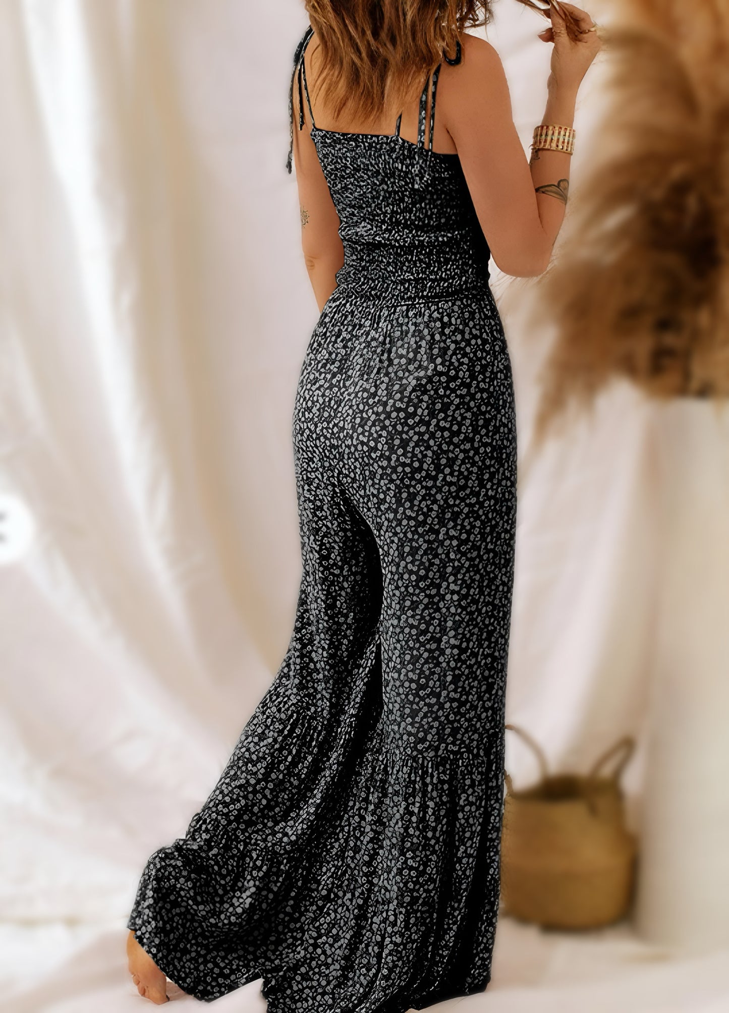 Gypsy Smocked Wide Leg Black Floral Jumpsuit