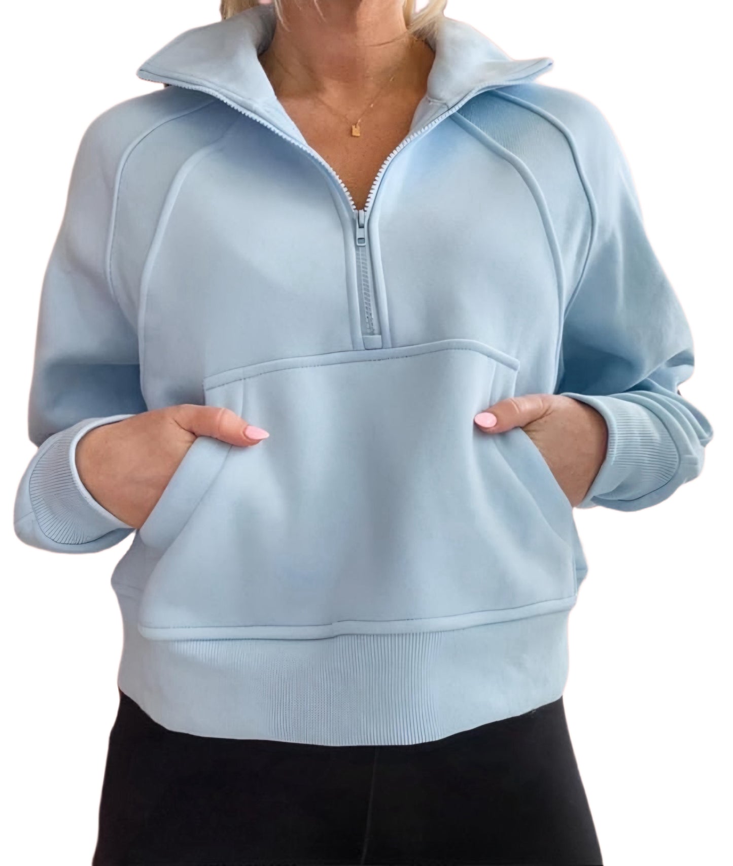 Powder Blue Half-Zip Crop Pullover