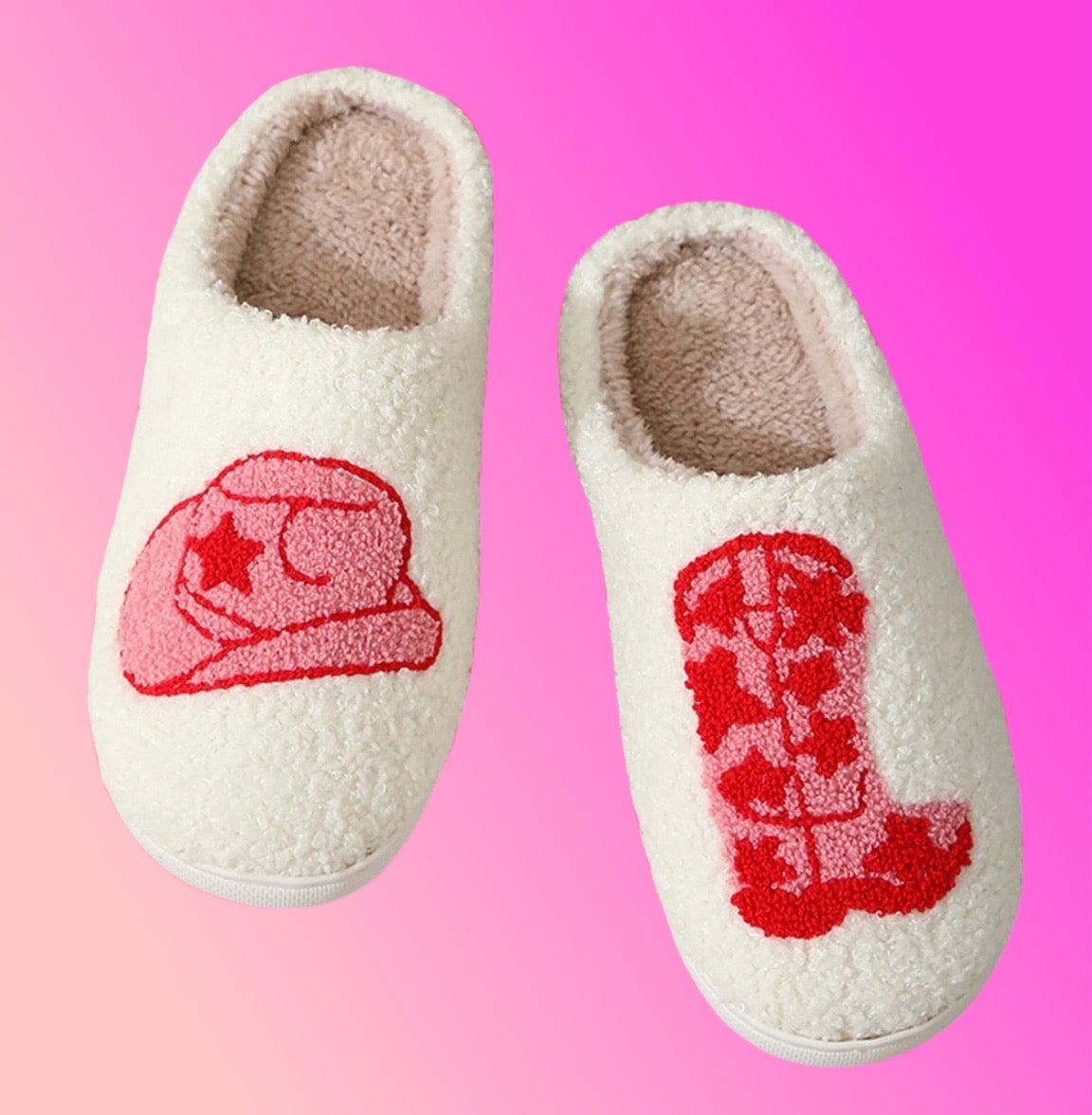 Pink Western Plush Slippers