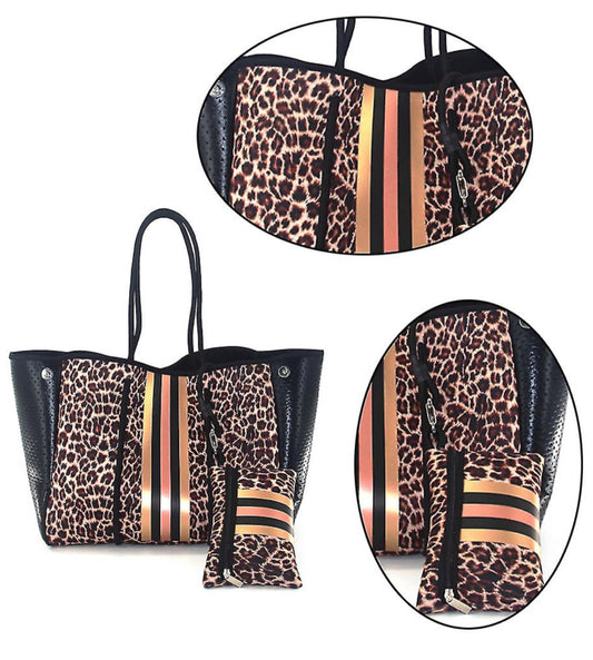 Black & Gold Leopard Neoprene Tote Bag