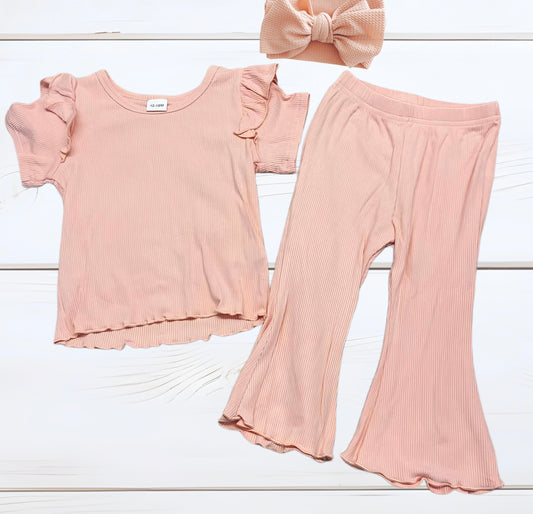 Girls Pale Pink Ruffle Set