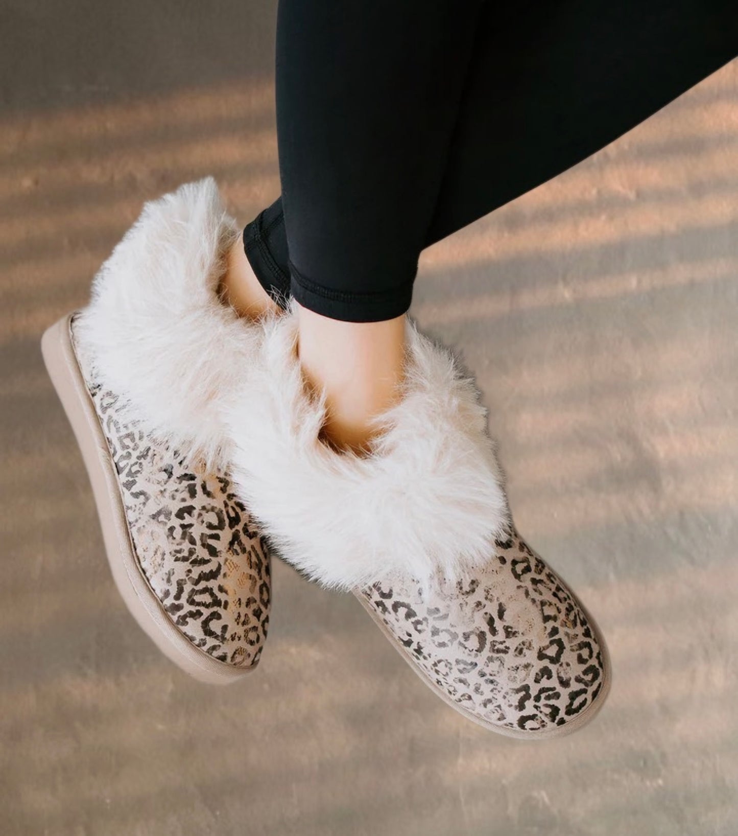 Frosted Fuzzy Booties - Leopard Taupe