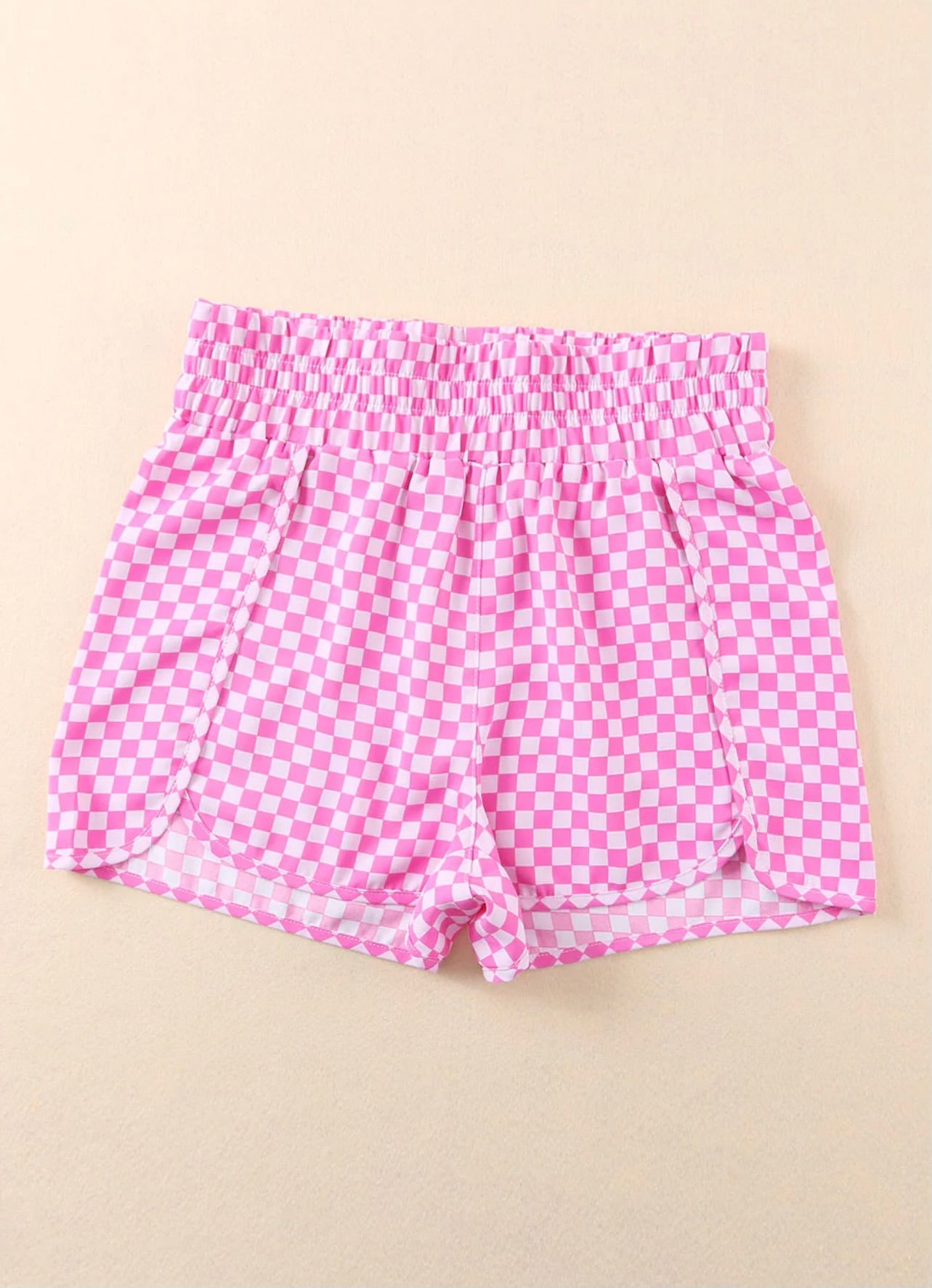 Pink Checkered High Waist Active Shorts